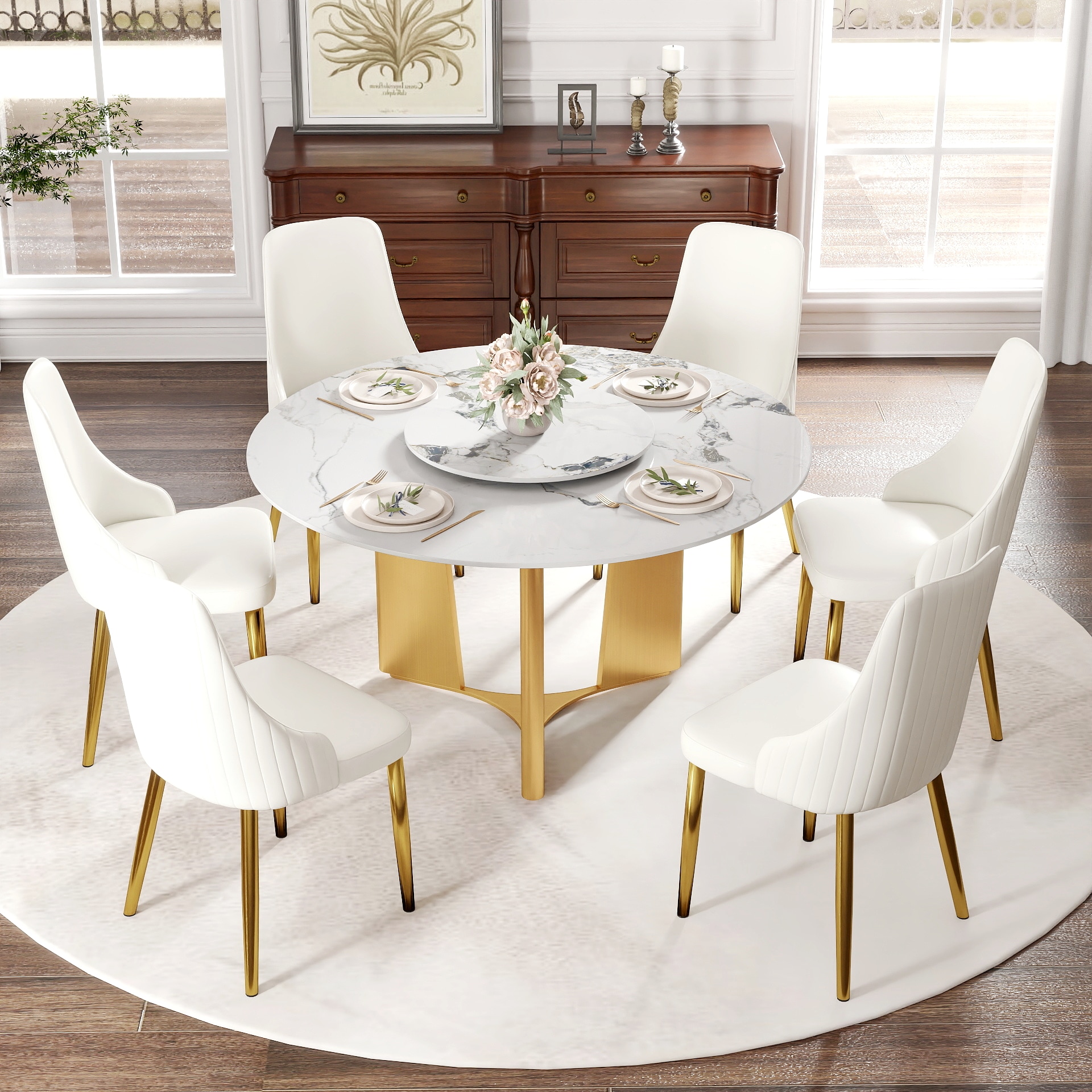 BuotiqHom DH-B-135F60-3G 53 in. Ink Round Contemporary/Modern Dining Table, Ceramic with Primed Steel 53-Inches L x 29.5-Inches H