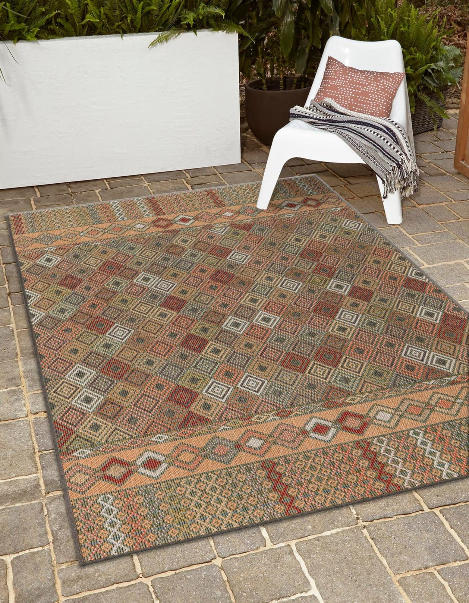 Unique Loom 3176884 Socarro Baja Outdoor 6 x 9 (ft) Loomed Polypropylene Multi Rectangular Indoor/Outdoor Trellis Coastal Area rug