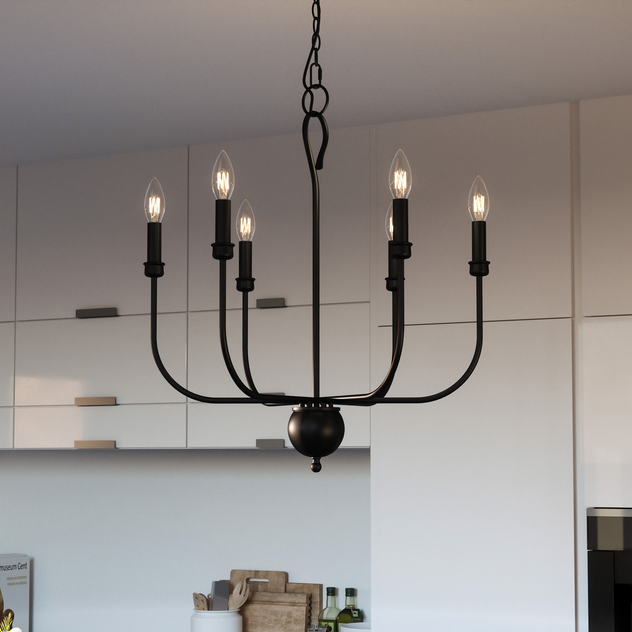 Quoizel BLA5022MBK Blanche 6-Light Black Transitional Damp Rated Chandelier