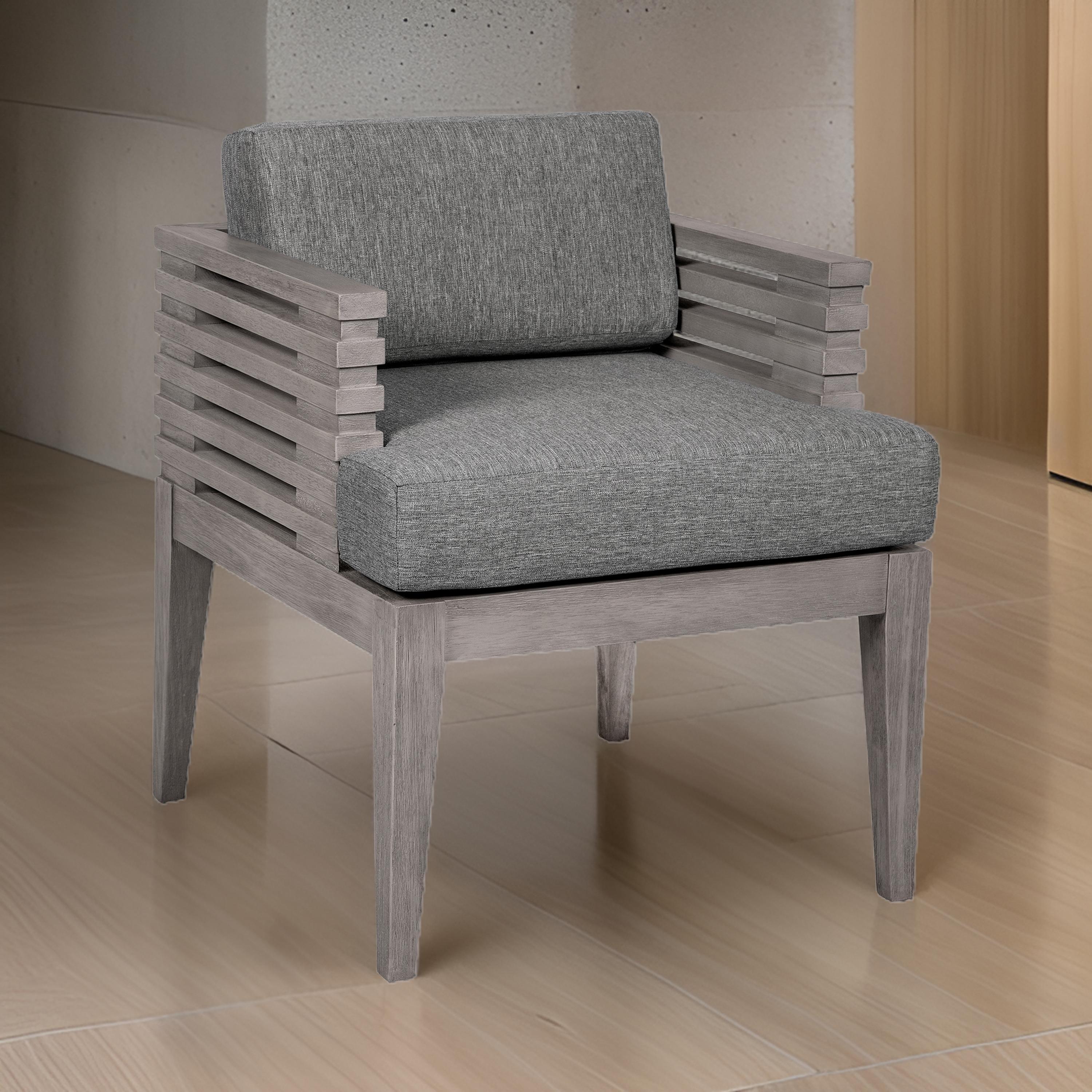 Gray Eucalyptus Wood Outdoor Dining Arm Chair with Cushions