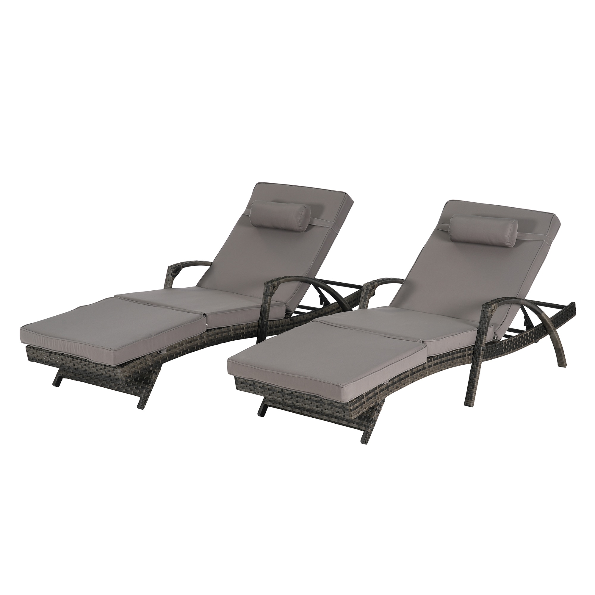 SINOFURN SYB670036DG Set of 2 Wicker Brown Metal Frame Stationary Recliner Chair with Gray Cushioned Seat