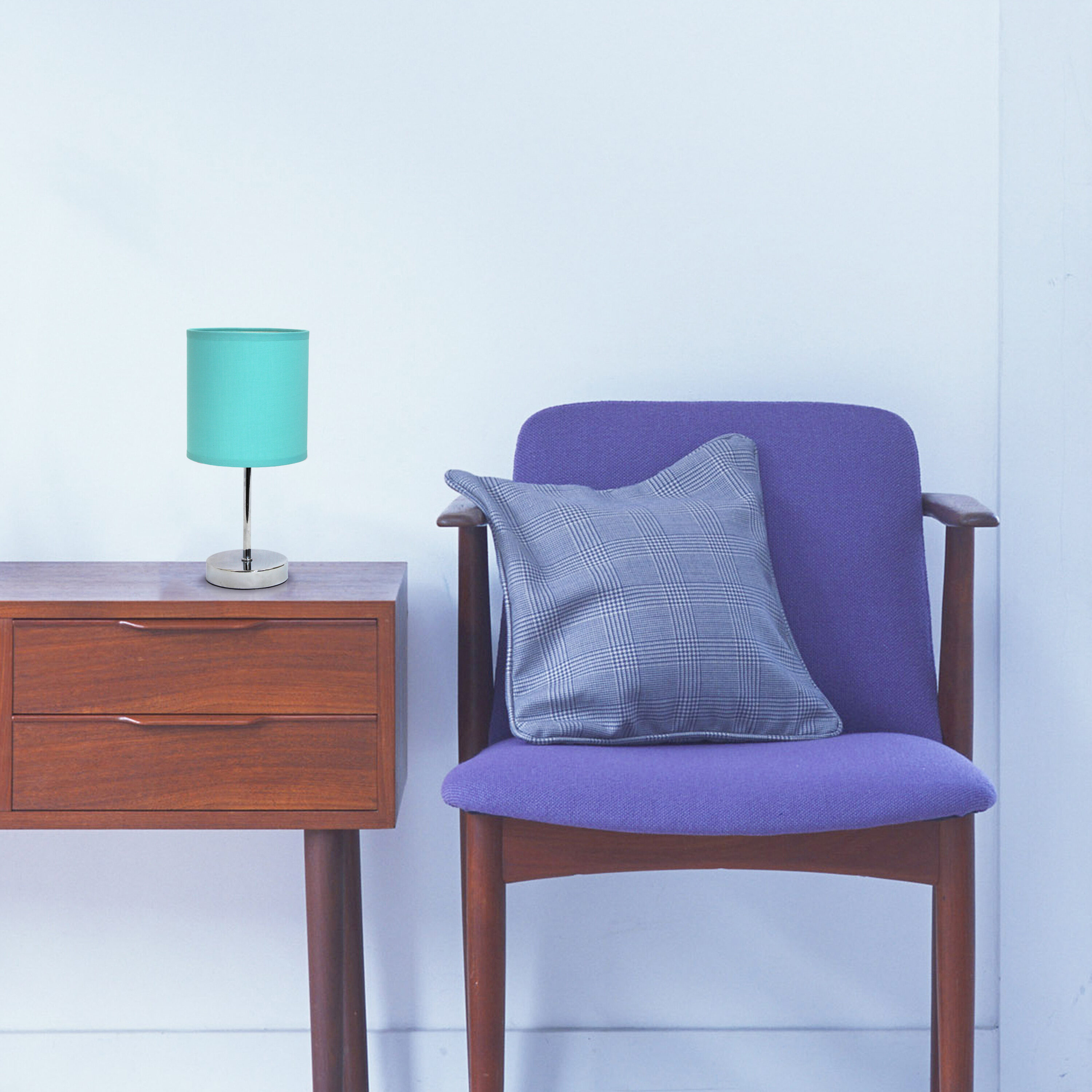 Simple Designs LT2007-BLU 11-in Blue Stick Table Lamp with Fabric Shade