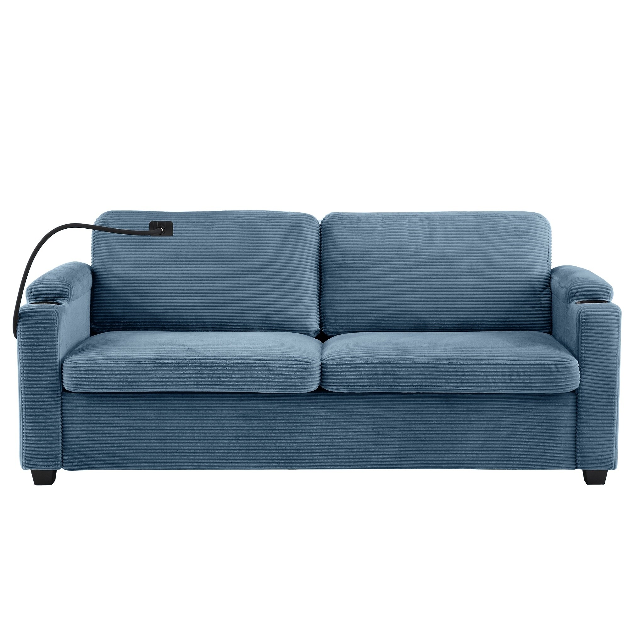 Horizons Prime - 73 inch Navy Blue Corduroy Sleeper Sofa Loveseat with Full Size Mattress Two USB...