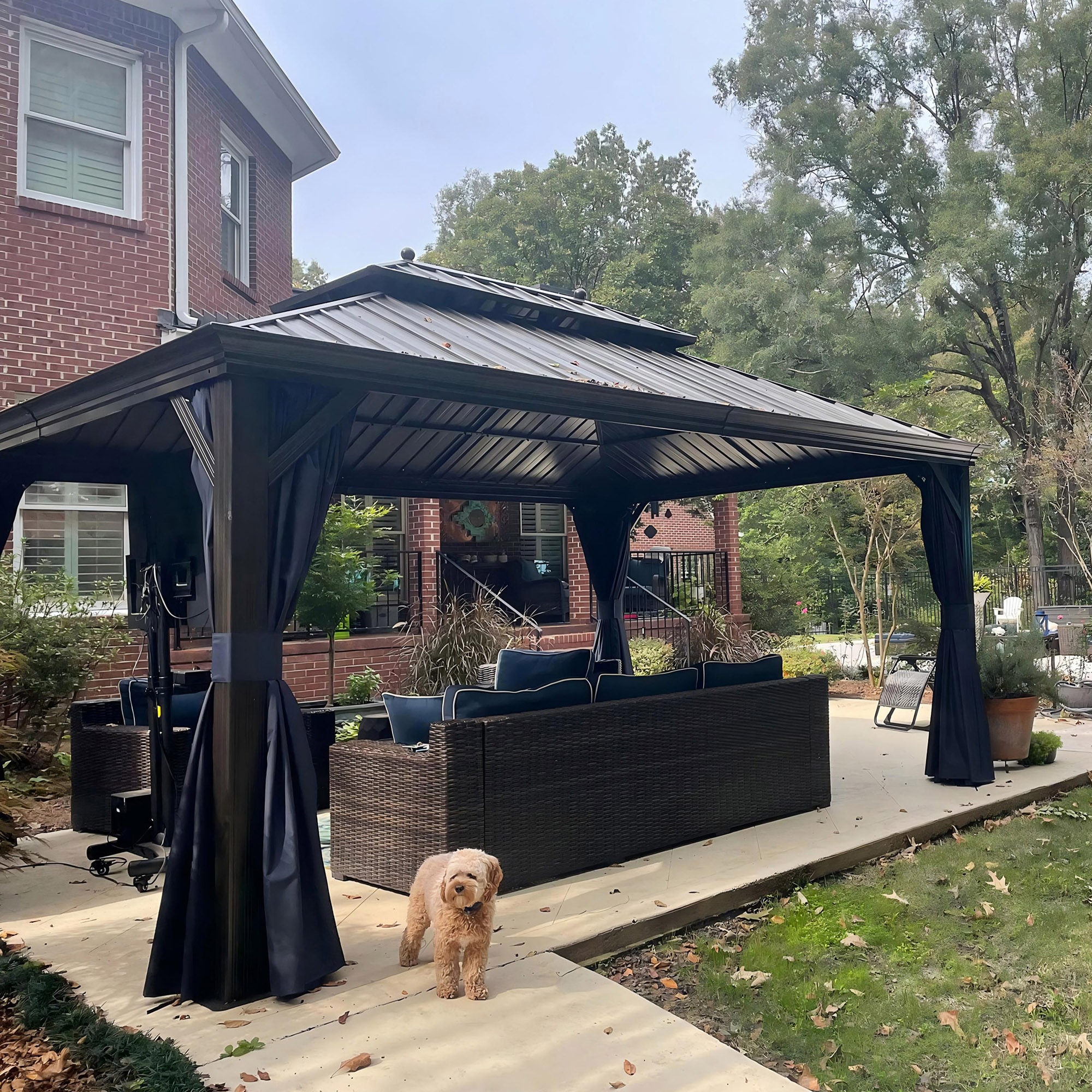 PURPLE LEAF LSMHS1216NB-H 16-ft x 12-ft Hardtop Gazebo Navy Blue Gazebo with Hardtop Roof (Screen Included)