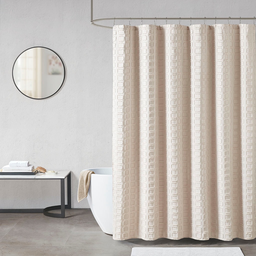 Tinyhomie Woven Clipped Solid Shower Curtain