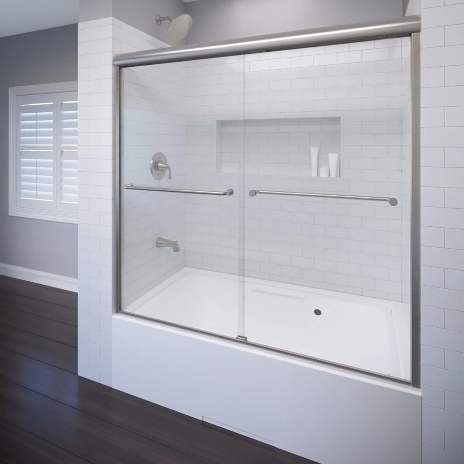 Basco CELH05A6058XPBN Celesta Brushed nickel 56-in to 60-in W x 58.25-Inches H Semi-frameless Sliding Bathtub door