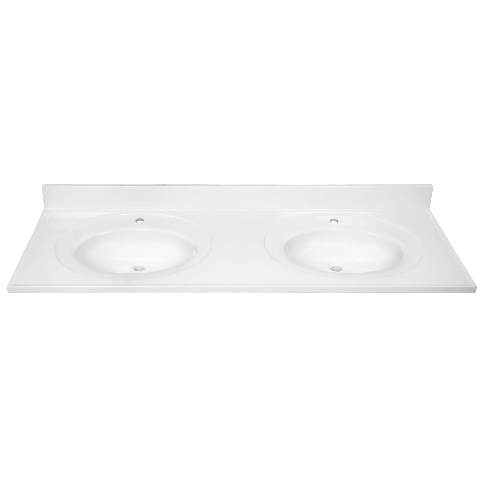 Solid White Cultured Marble Double Sink Vanity Top with Integrated Backsplash, 61-Inch