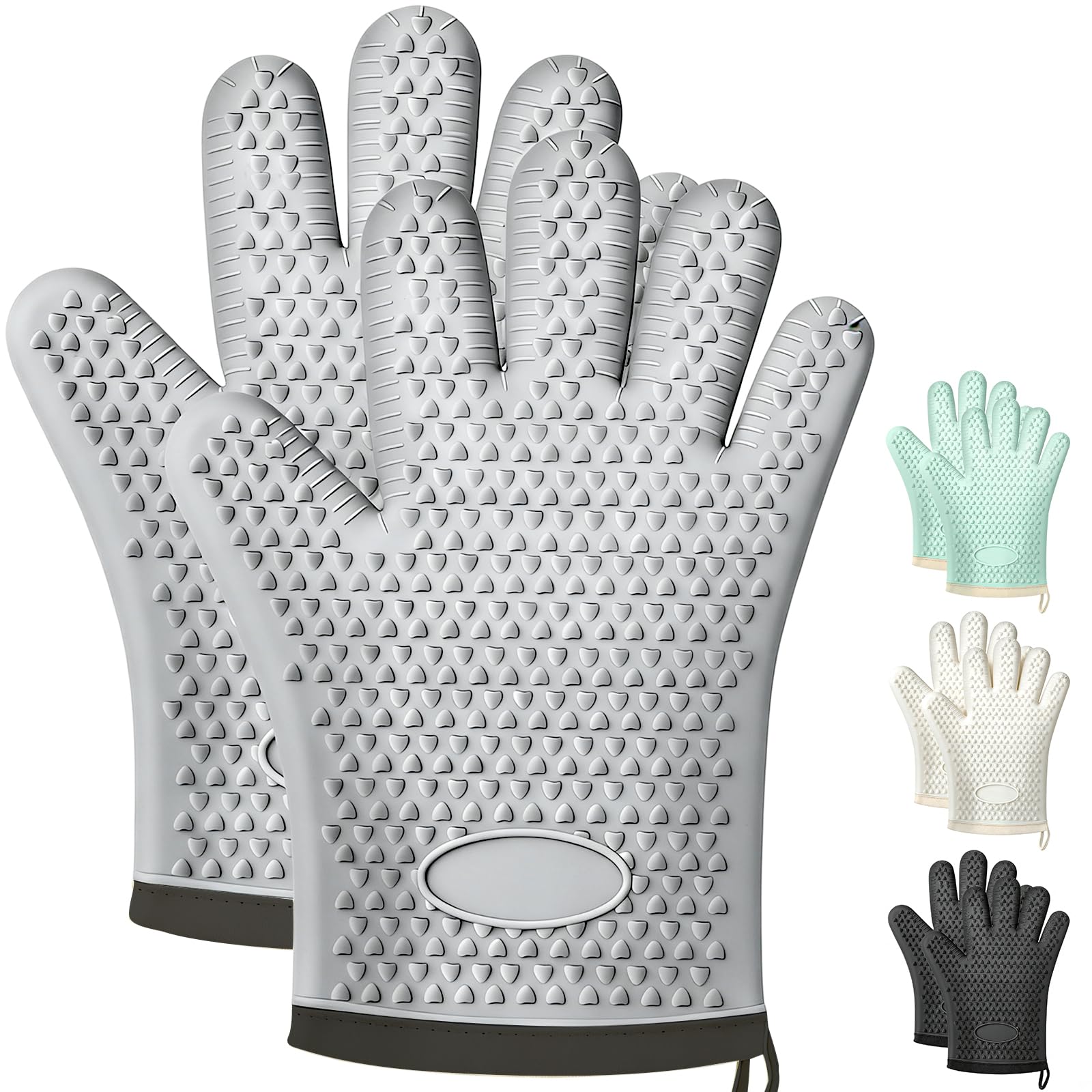 LILILIAN FMY  Heat Resistant Oven Mitts Two Pack Non Slip Silicone Gloves for Grilling and Baking with Flexible Fit and Easy to Clean Design Gray