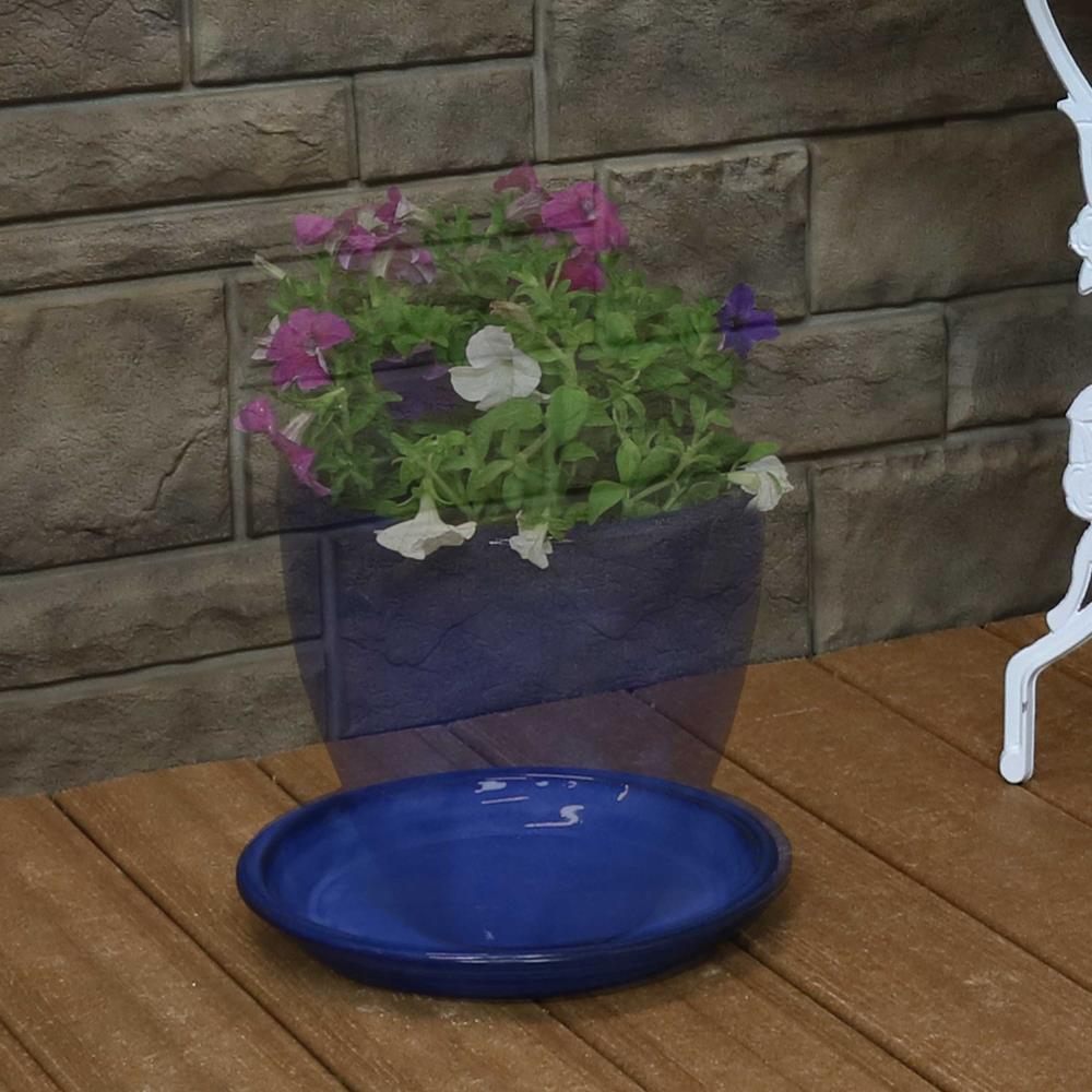 Imperial Blue 9" Glazed Ceramic Planter Saucers Set of 4