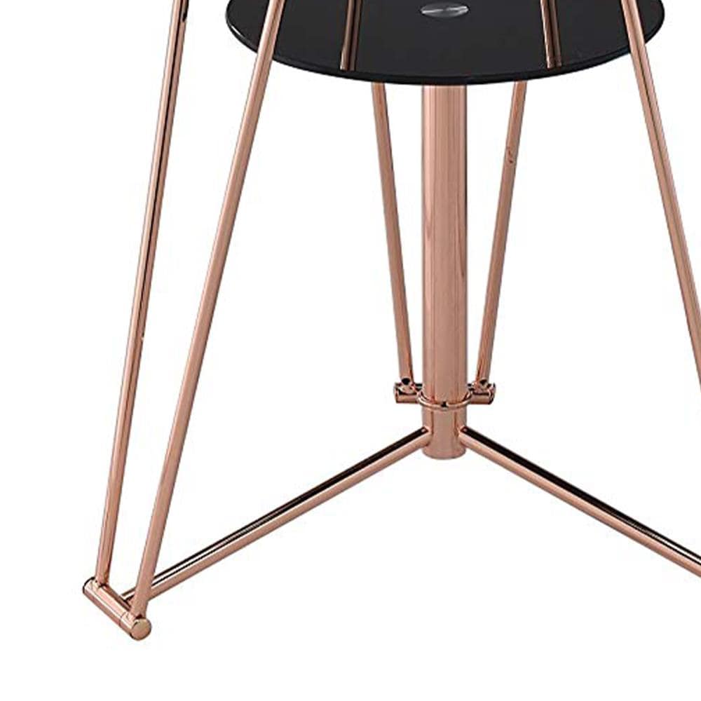 Benzara Black And Copper Round Contemporary Bar Table Glass Top With Copper Metal Base At 4577