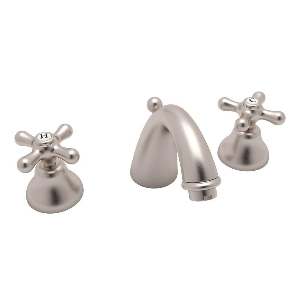 Rohl A2707XMSTN-2 Country Bath Satin Nickel Widespread 2-handle Low-arc Residential Handle Bathroom Sink Faucet with Drain