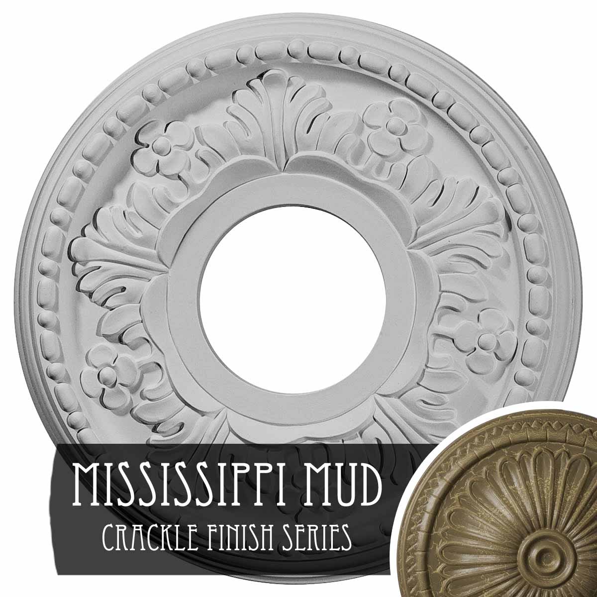 Ekena Millwork CM11HEMMC Helene 11.875-in W x 11.875-in L Painted Mississippi Mud Crackle Polyurethane Whole Ceiling Medallion