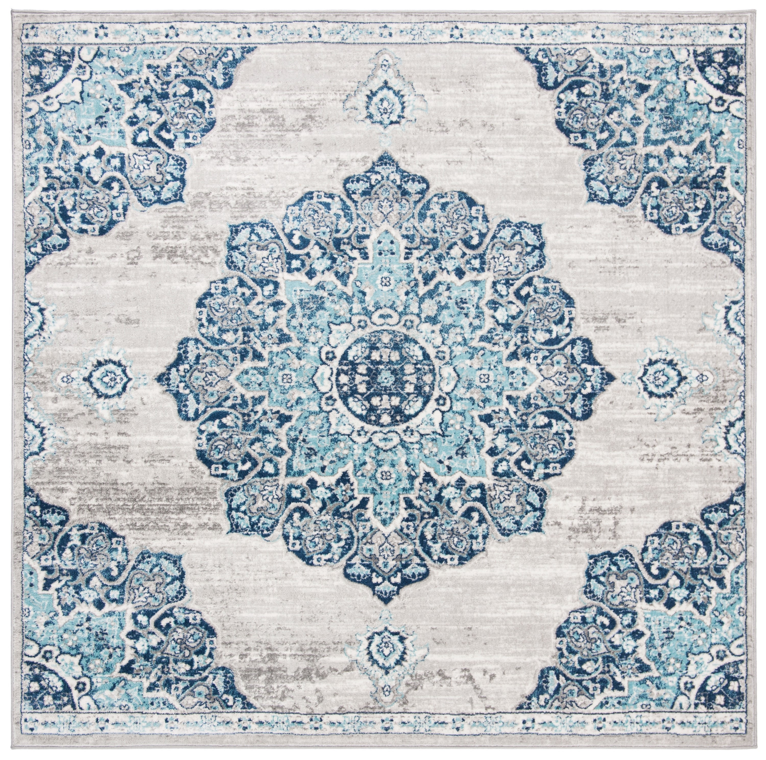 Elegant Gray 3' x 3' Square Hand-Knotted Synthetic Area Rug