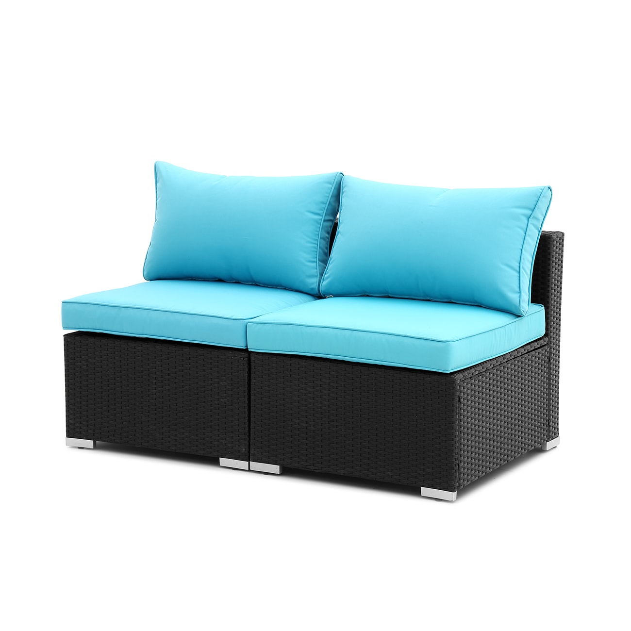  R82SJ3BQBL 2 -Piece Rattan 2 Patio Sofa Conversation Set with Blue Cushions