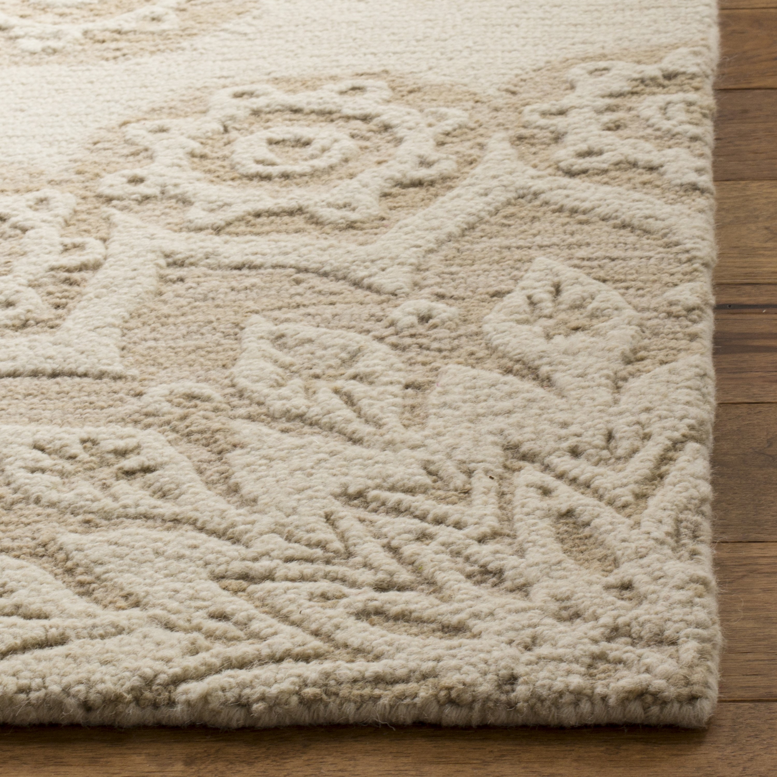 Handmade Tufted Brown Floral Wool Cotton 8' x 10' Rug