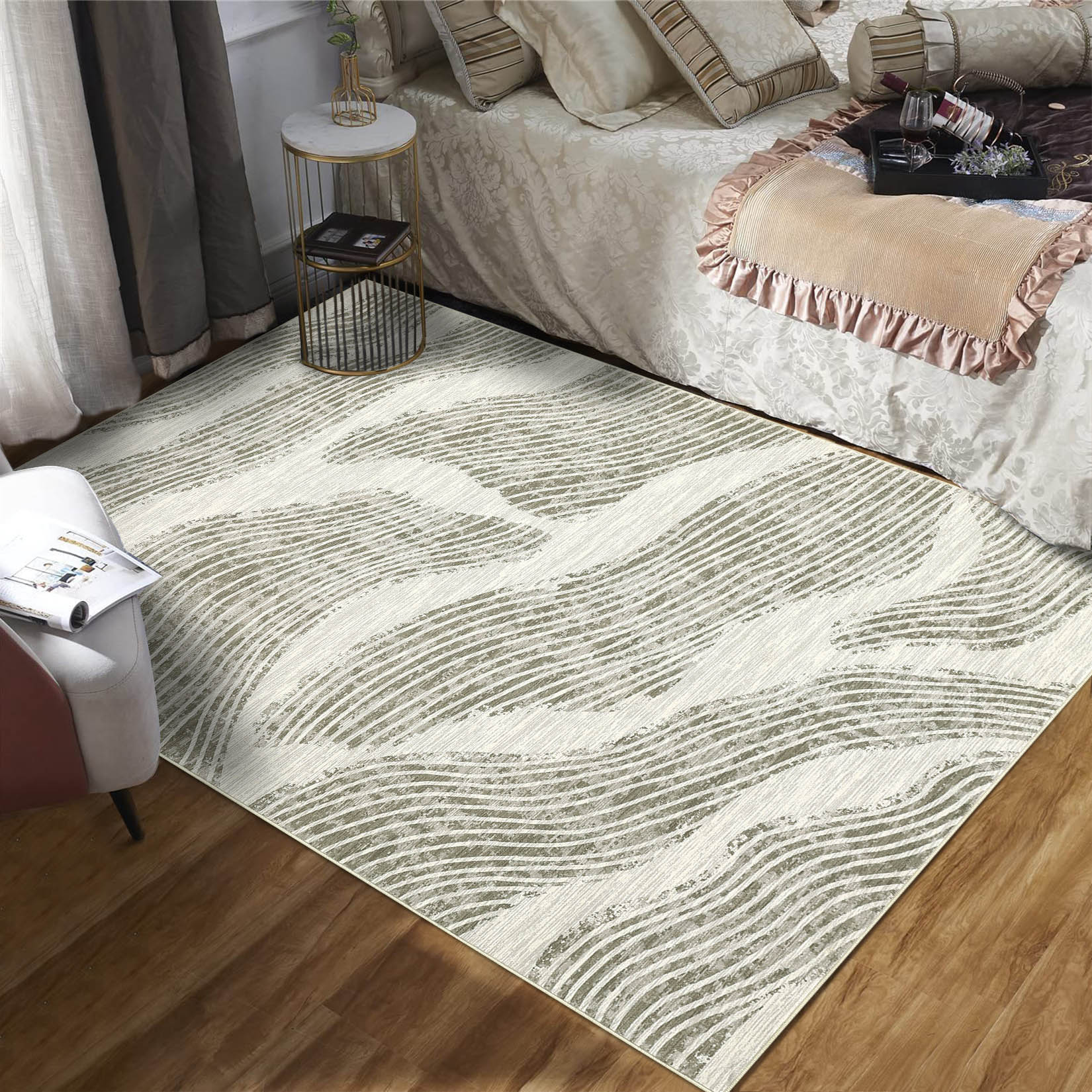 Garvee YXY-LO-PHO-15E37KPB 5 x 7 (ft) Loomed Polyester Beige Rectangular Indoor Geometric Mid-Century Modern Machine washable Area rug