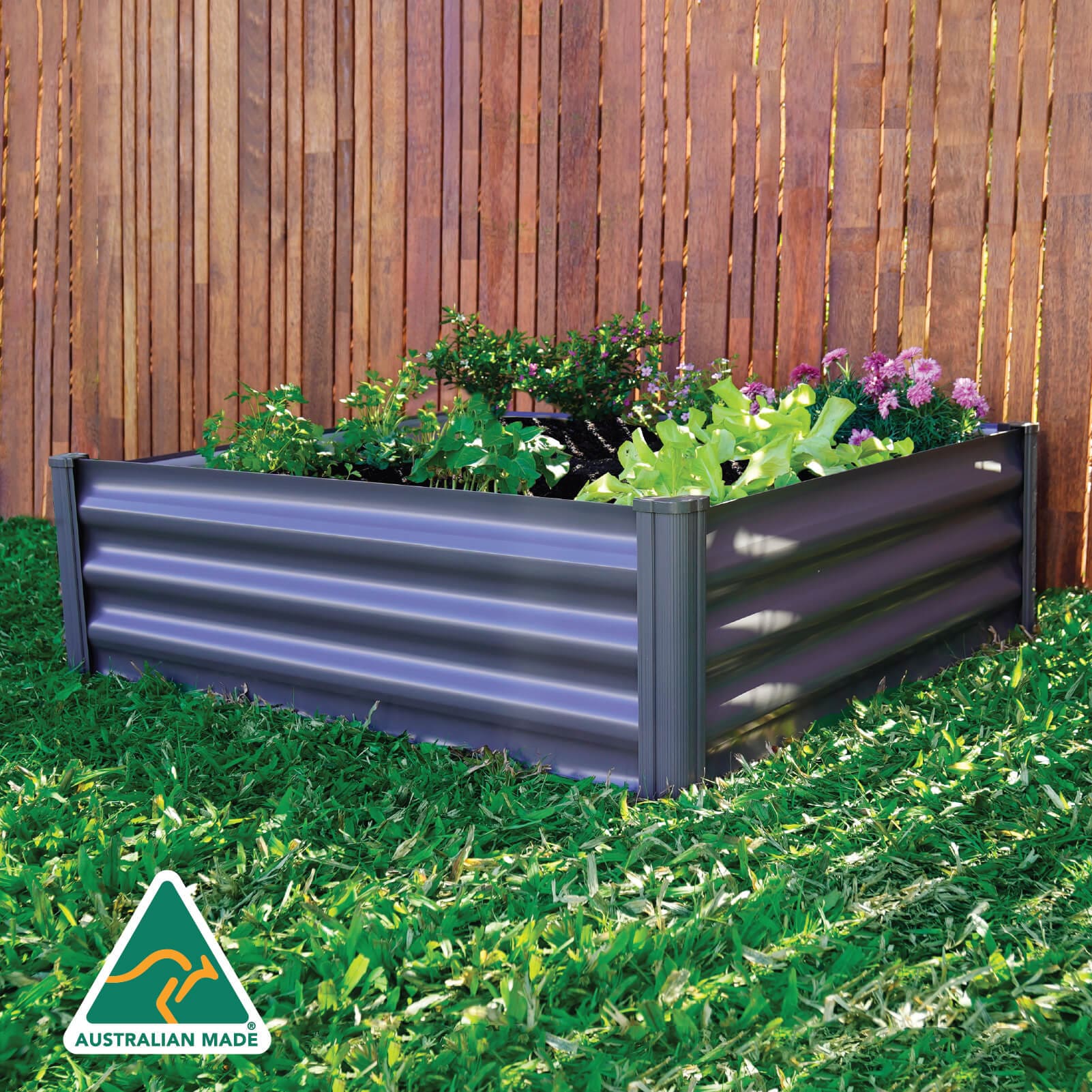 48" Gray Galvanized Steel Raised Garden Bed