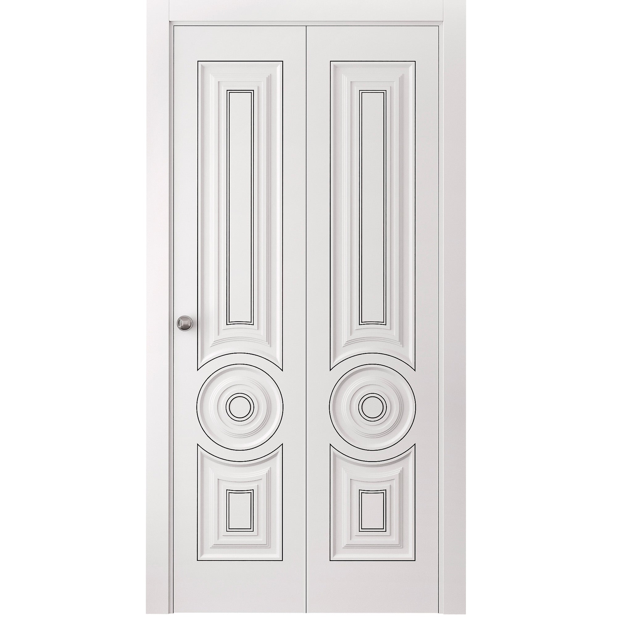 SARTODOORS CLAS5589BFEMAL84 Sliding Closet Bi-fold Doors 84 x 80 inches - CLASSIC 5589 White Enamel - Sturdy Tracks Moldings Trims Hardware Set - Wood Solid Bedroom Wardrobe Doors