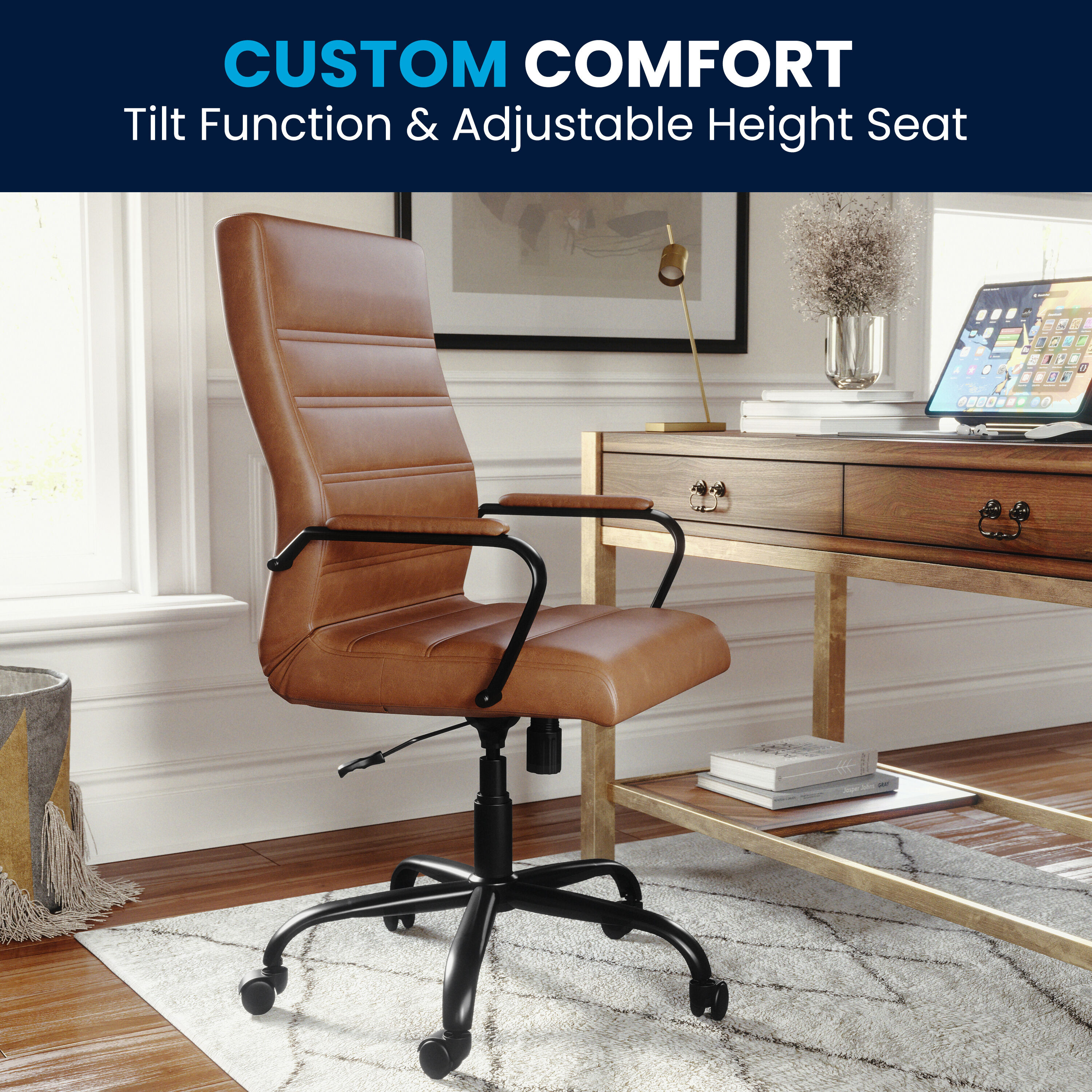 Brown LeatherSoft High-Back Executive Swivel Office Chair with Metal Frame