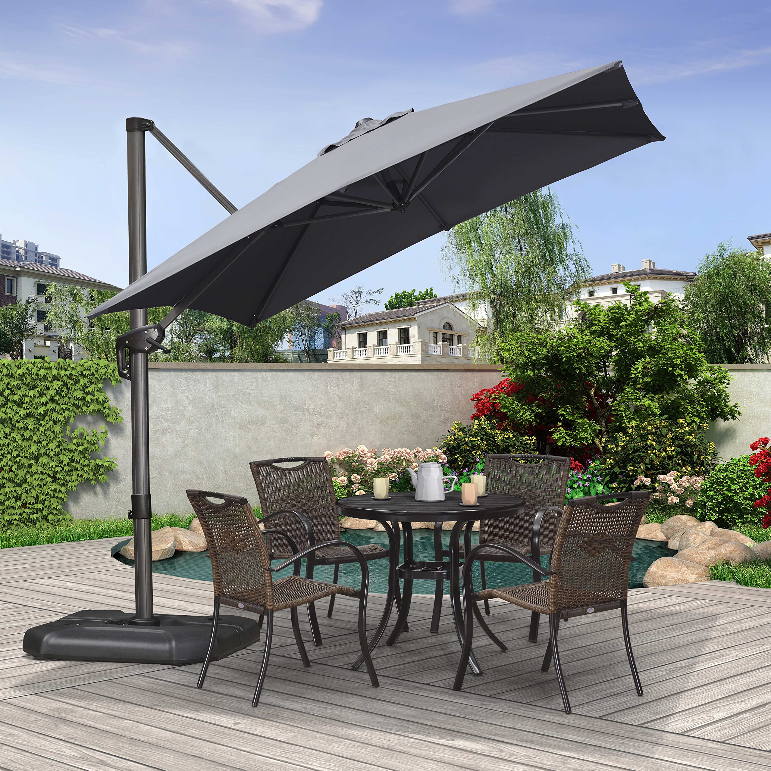 PURPLE LEAF LS04XHS08-LG 8-ft Aluminum Light gray Crank Cantilever Patio Umbrella