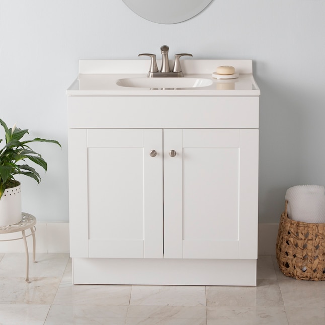 Project Source 30-in White Single Sink Bathroom Vanity with White Cultured  Marble Top in the Bathroom Vanities with Tops department at