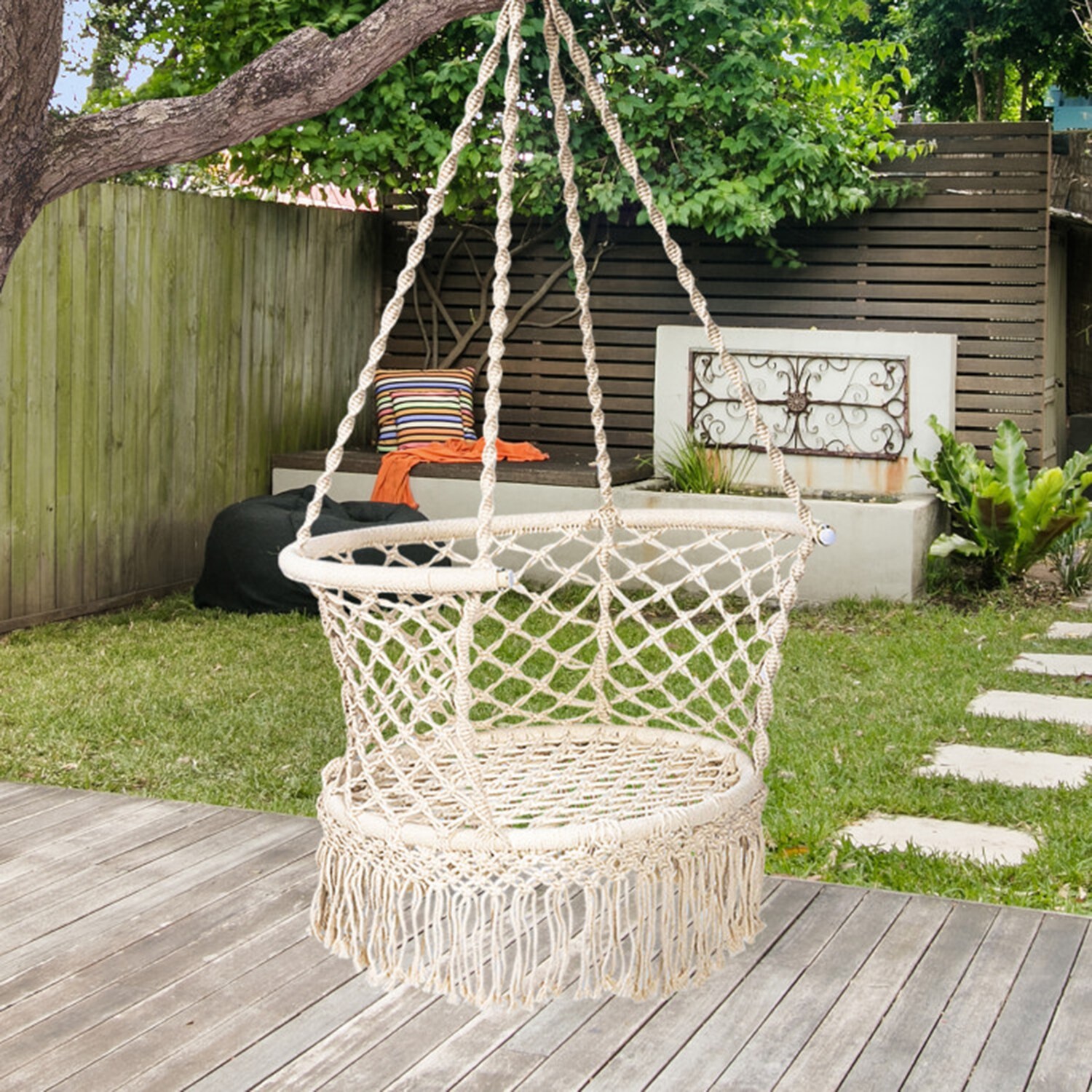 Clihome Outdoor Hammock Chair Beige Rope Hammock Chair in the Hammocks ...