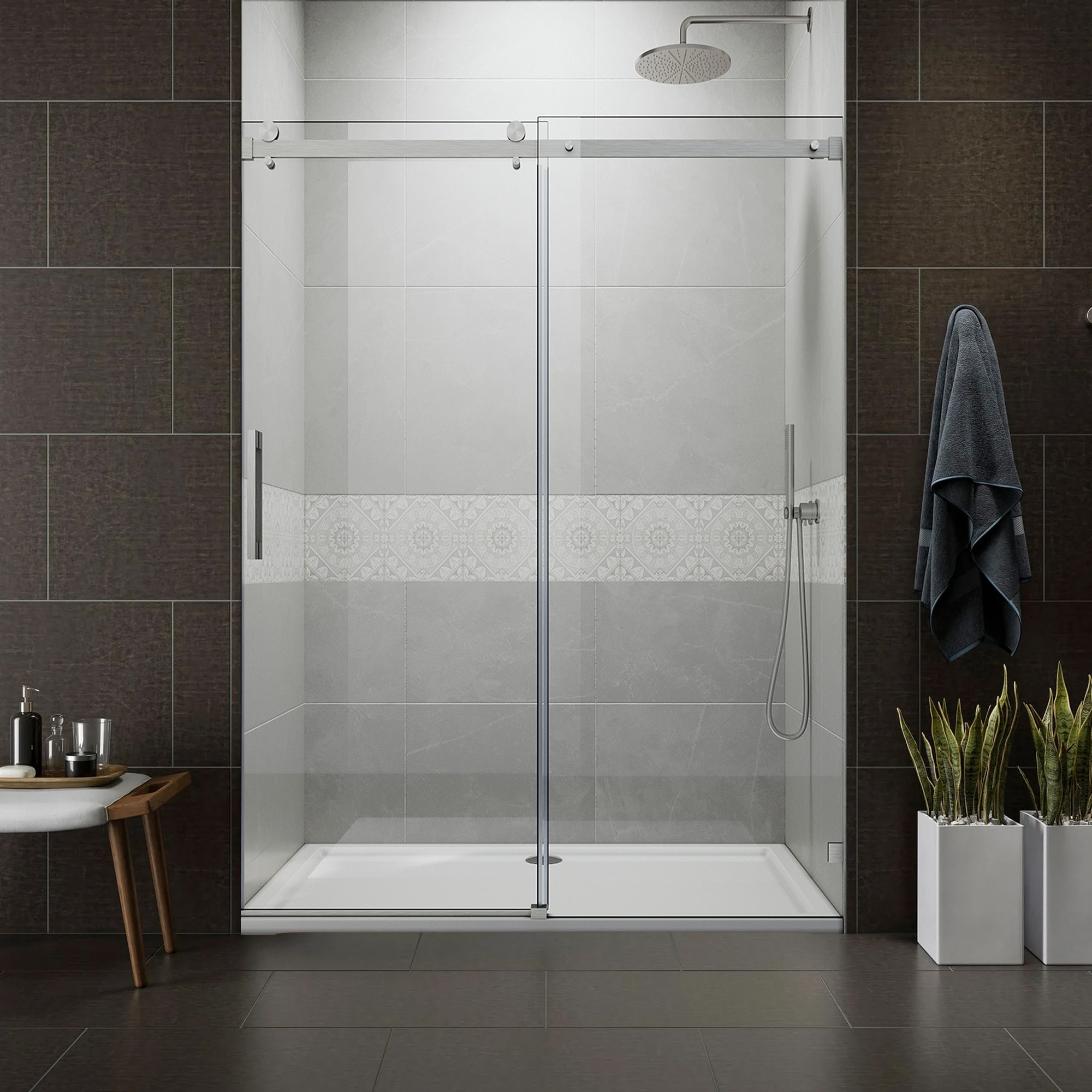 WELLFOR Shower Door 58-in to 60-in x 72-in Single Frameless Sliding ...