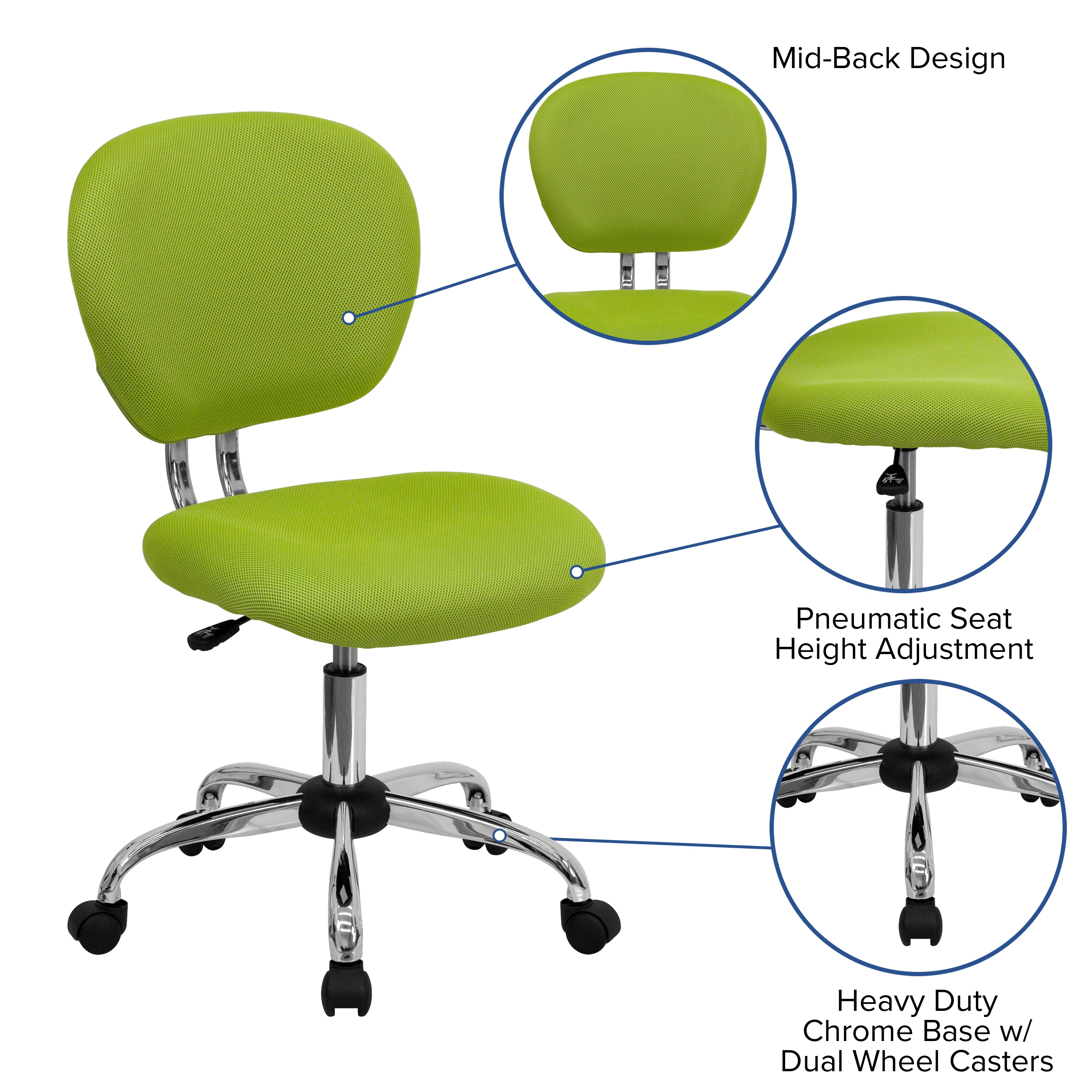 Apple Green Mesh Mid-Back Swivel Task Chair with Chrome Base