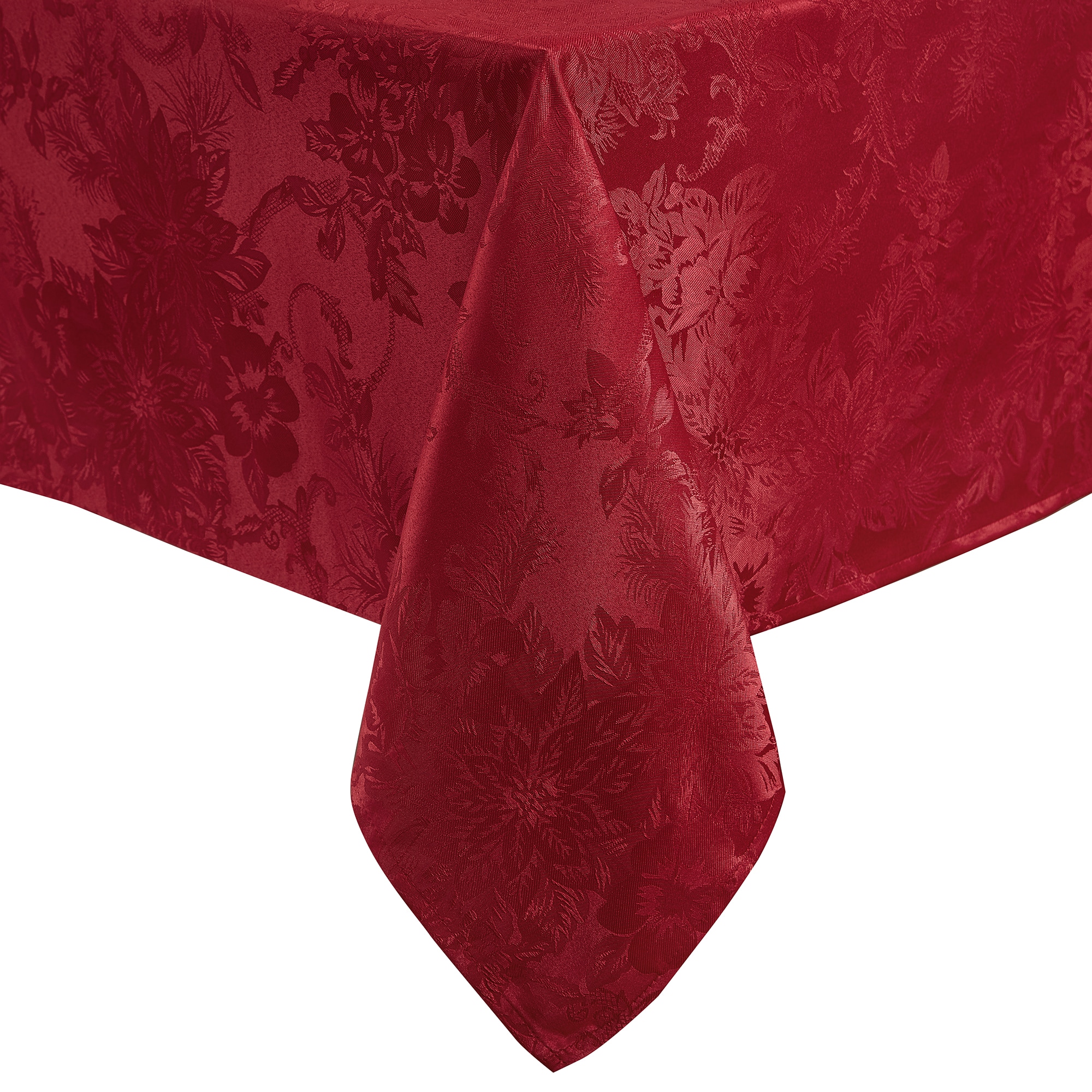 Elrene Home Fashions 739550331431 Poinsettia Elegance Jacquard Holiday 52"x70" Indoor Red Table Cover for 5-ft rectangle