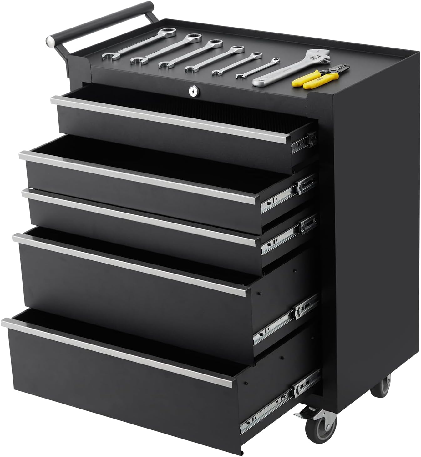 GAOMON 5-Drawer Rolling Tool Cabinet with Lock Sliding Drawers and Side Handle Mobile Tool Chest for Garage Workshop Warehouse Black #CQC-2K75XL-4C0Y