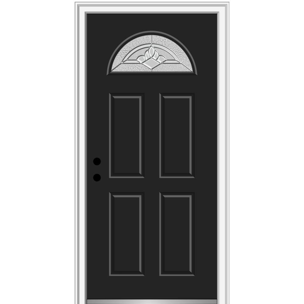 MMI DOOR ZZ3667363R 32-in x 80-in x 4-9/16-in Fiberglass 1/4 lite Right-hand inswing Black Painted Prehung Front Door with Brickmould Insulating core