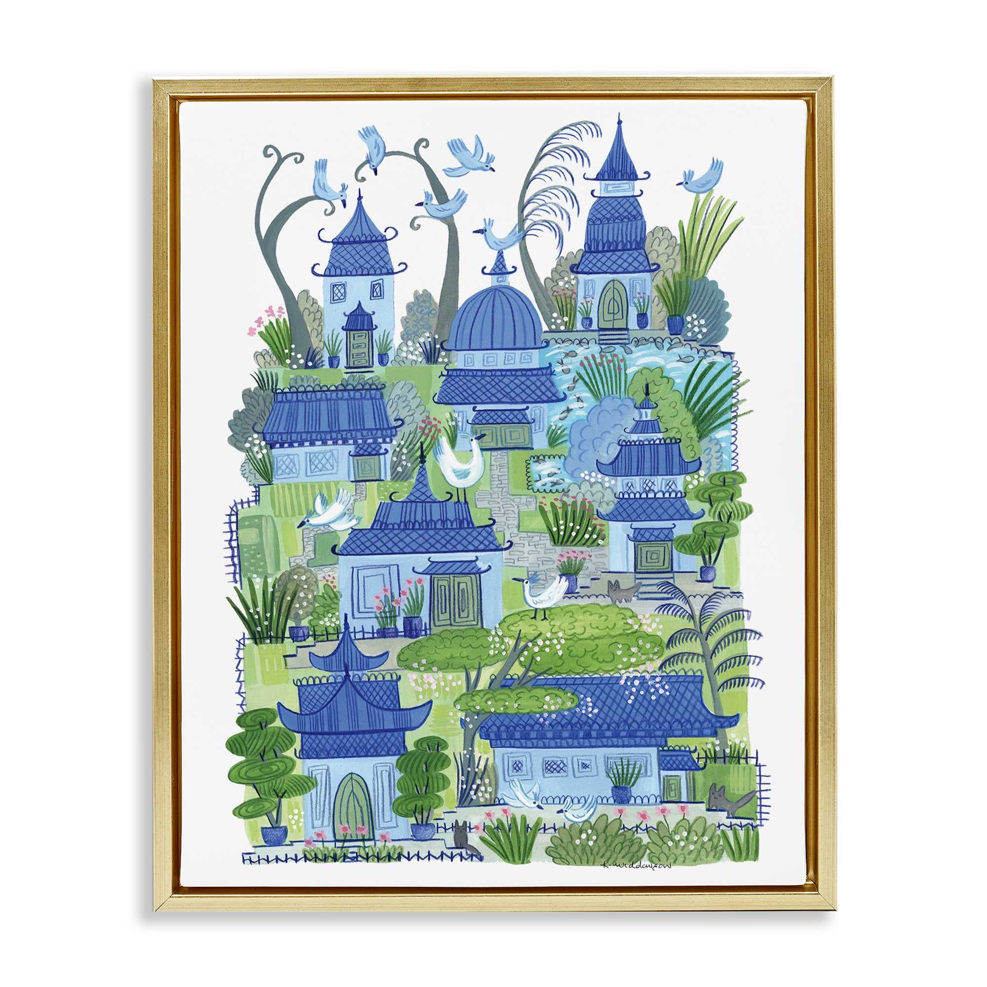 Stupell Industries BS-613-FFG-16X20 Charming Village Buildings Gold Framed Floater Canvas Wall Art By Kay Widdowson 17 x 21