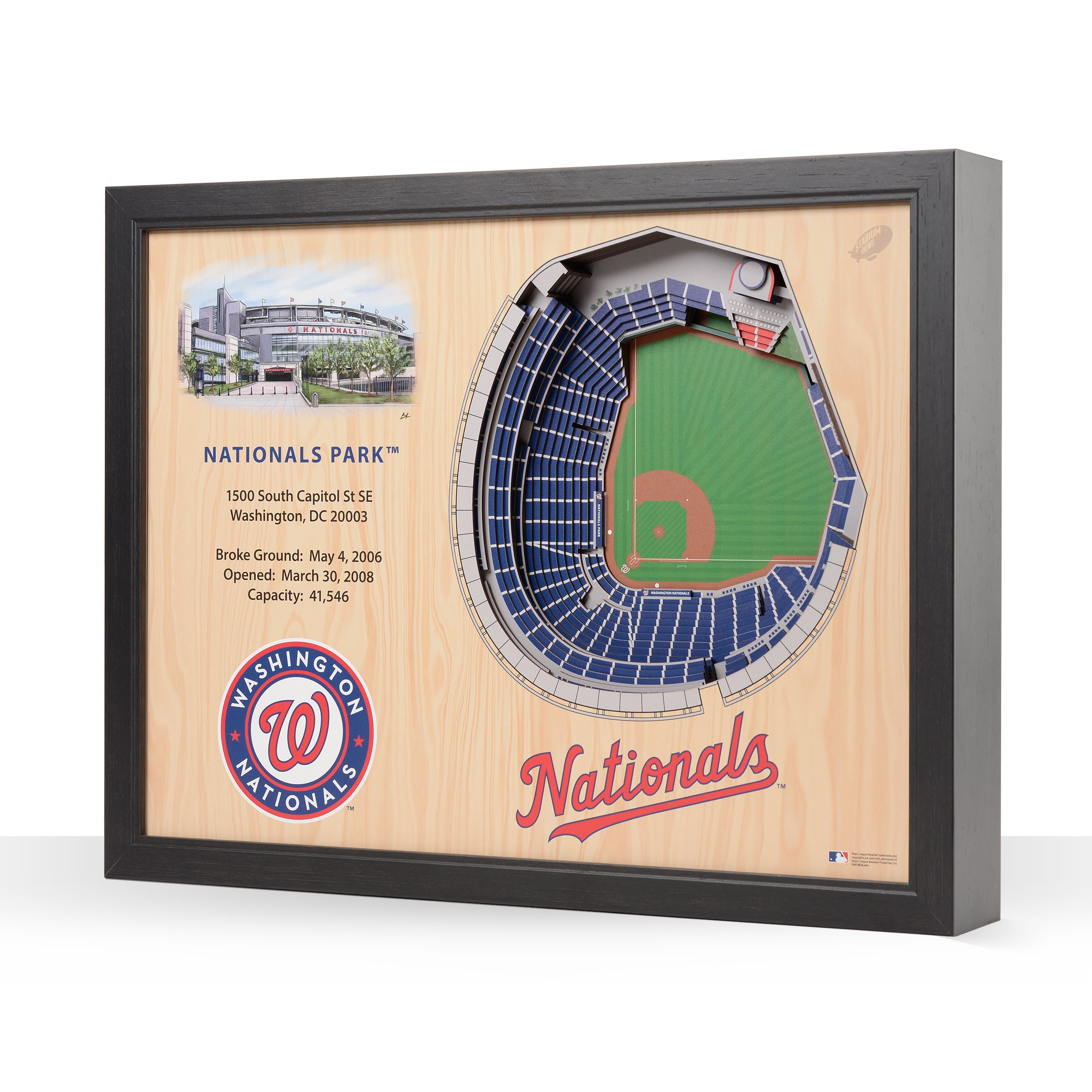 MLB Washington Nationals Baseball Logo Glass Framed Panel