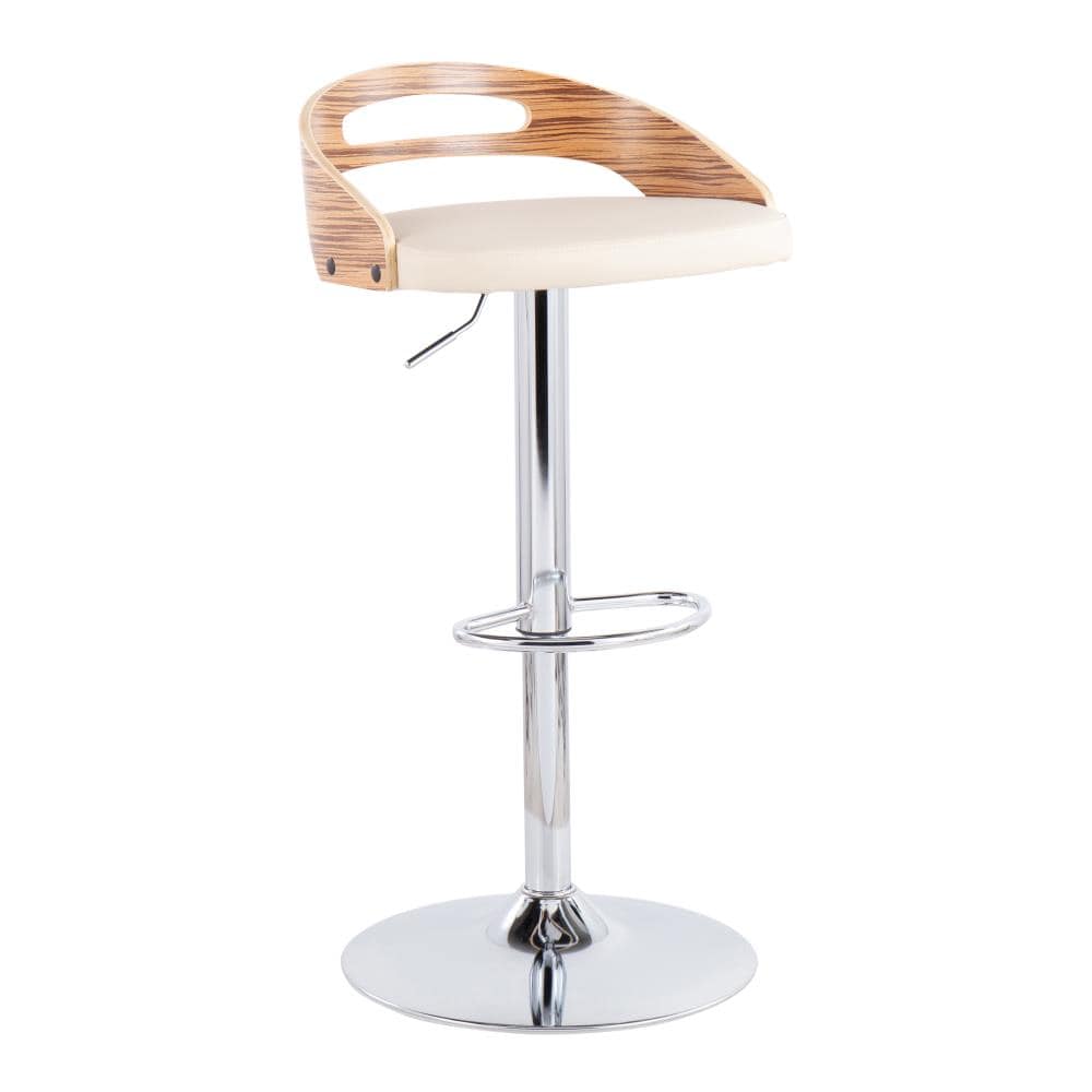 Lumisource Cassis Mid Century Modern Adjustable Barstool With Swivel In Zebra Wood And Cream Faux Leather By Lumisource In The Bar Stools Department At Lowes Com