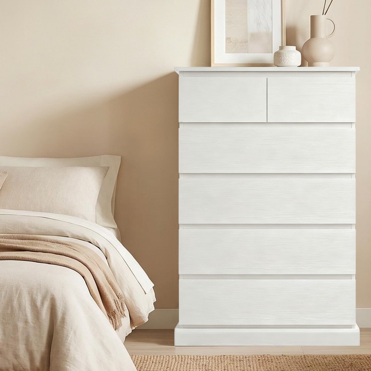GlasFlength  45.7 Inch Storage Cabinets 6 Drawer Dresser with Concealed Handles Storage Furniture Small Storage Cabinet for Bedroom Living Room White