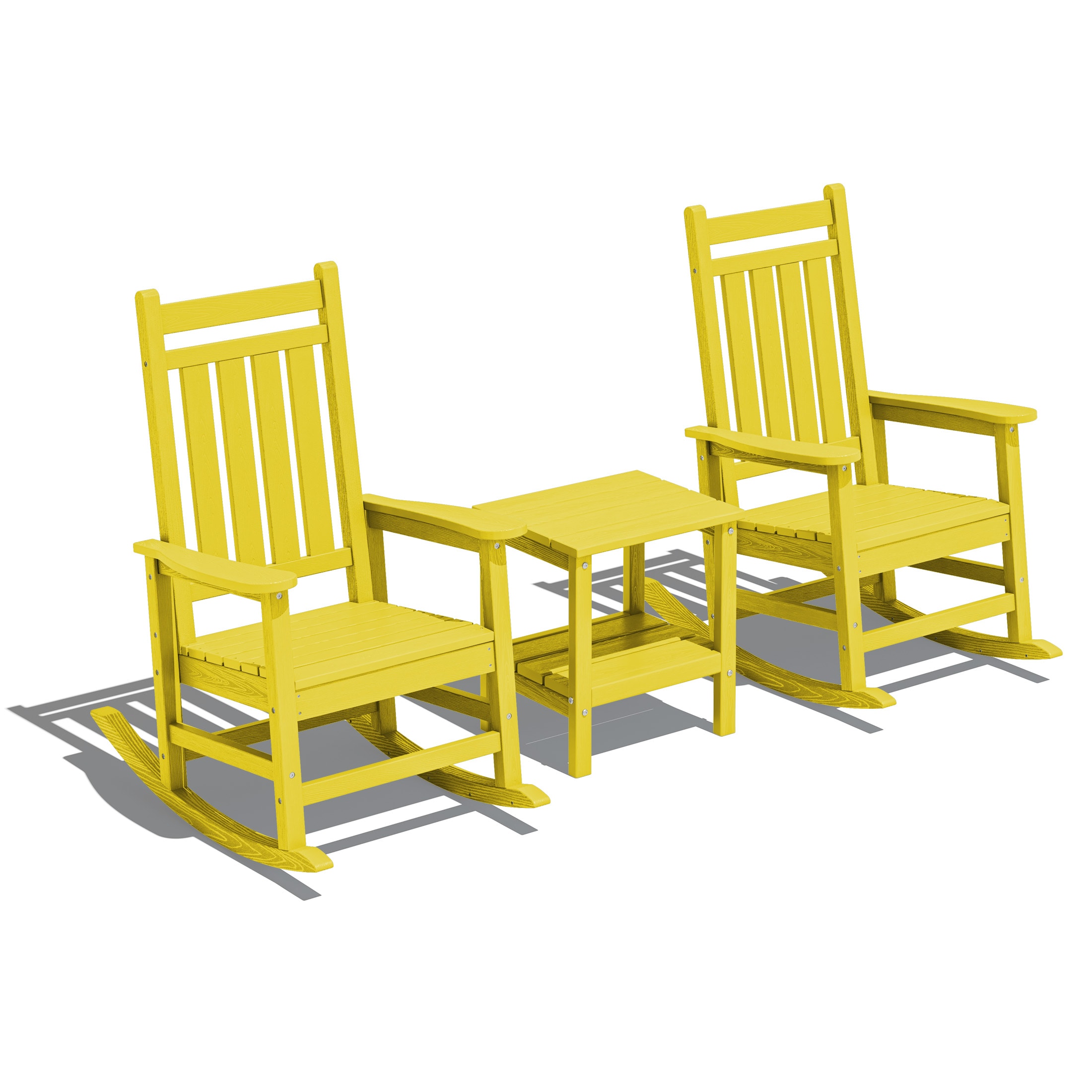 JEAREY GBYY3JT-YW HDPE High-back Patio Rocking Chair Set of 2 Yellow HDPE Frame Rocking Chair with Slat Seat