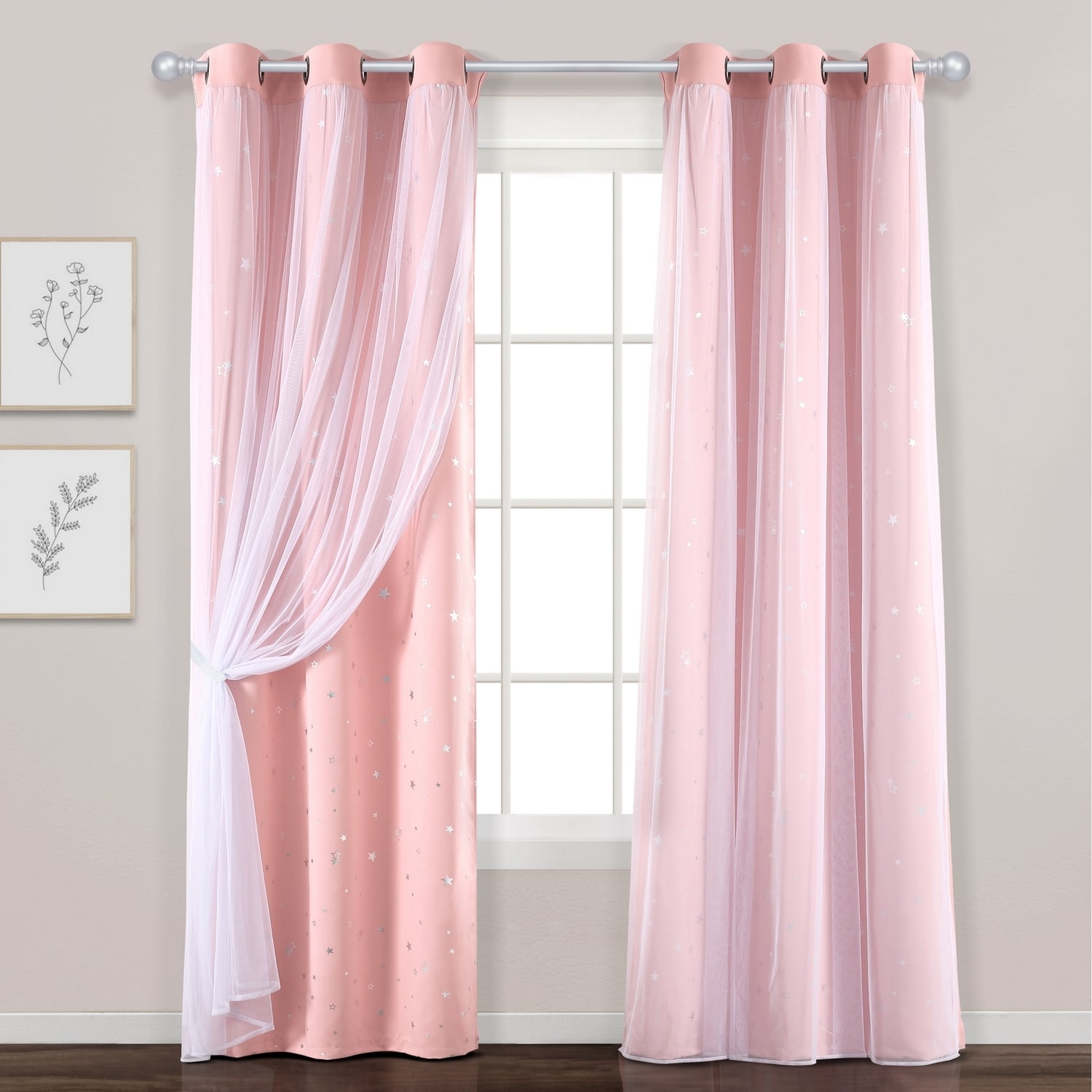 Lush Decor 84-in Outdoor Pink Blackout Grommet Single Curtain Panel in ...