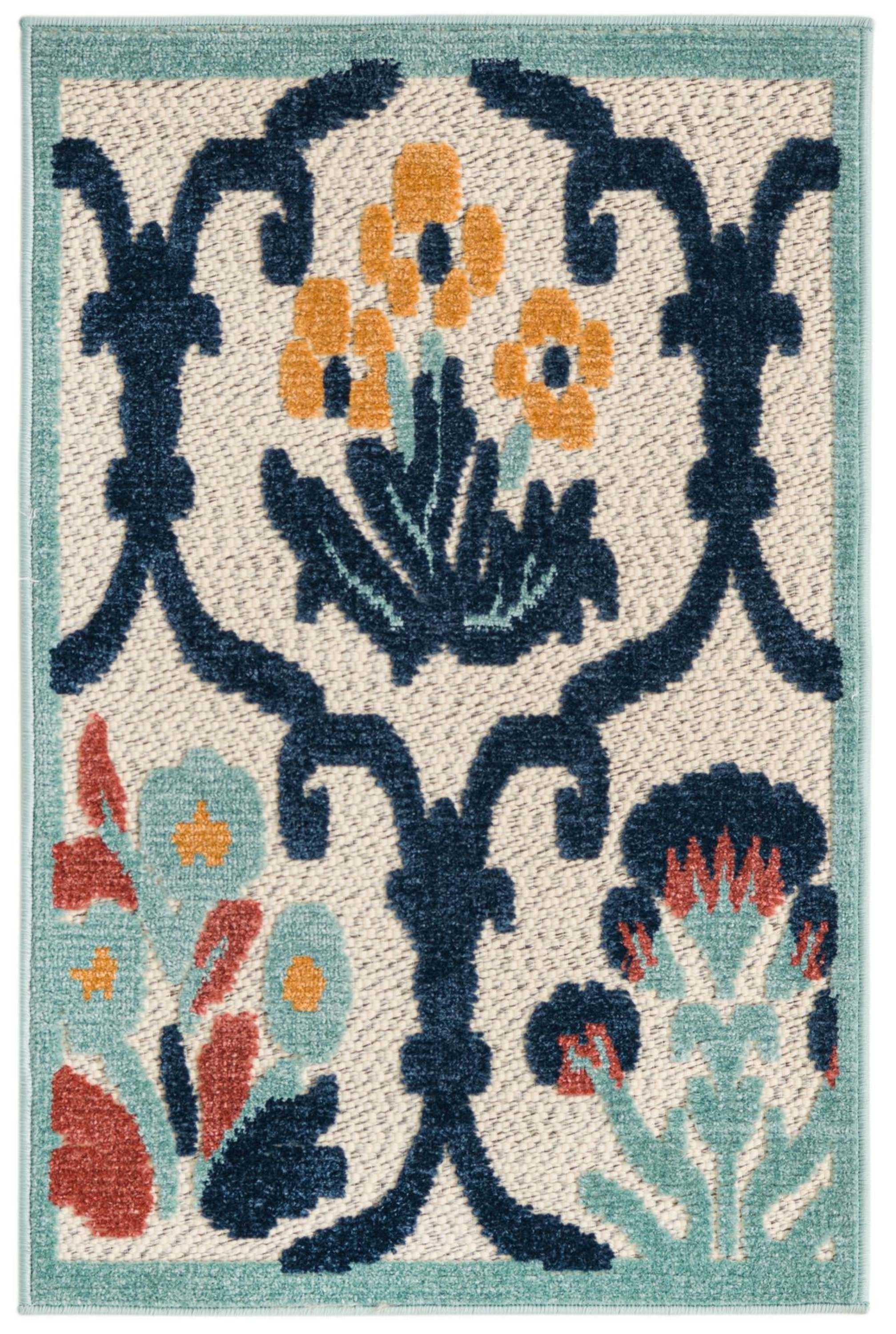 Unique Loom Belize Outdoor Collection Area Rug - Corozal (2' x 3' Rectangle Ivory/Navy Blue)