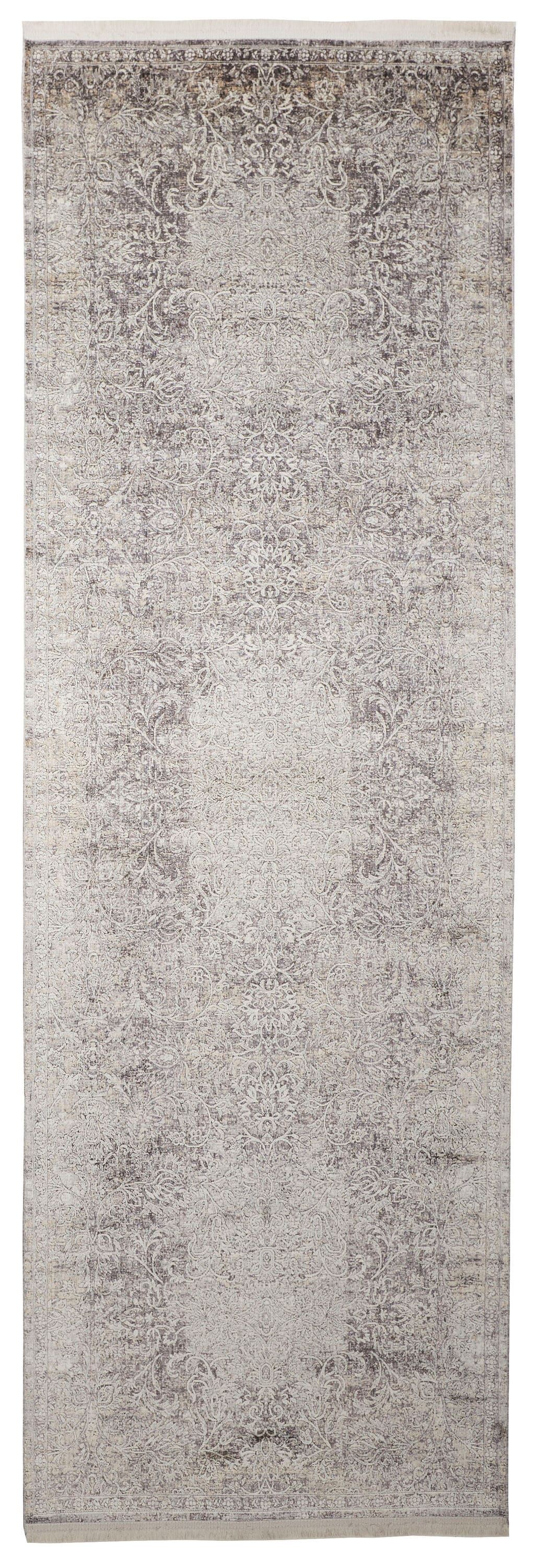 Ivory and Gray Medallion Rectangular Viscose Area Rug, 5' x 7'