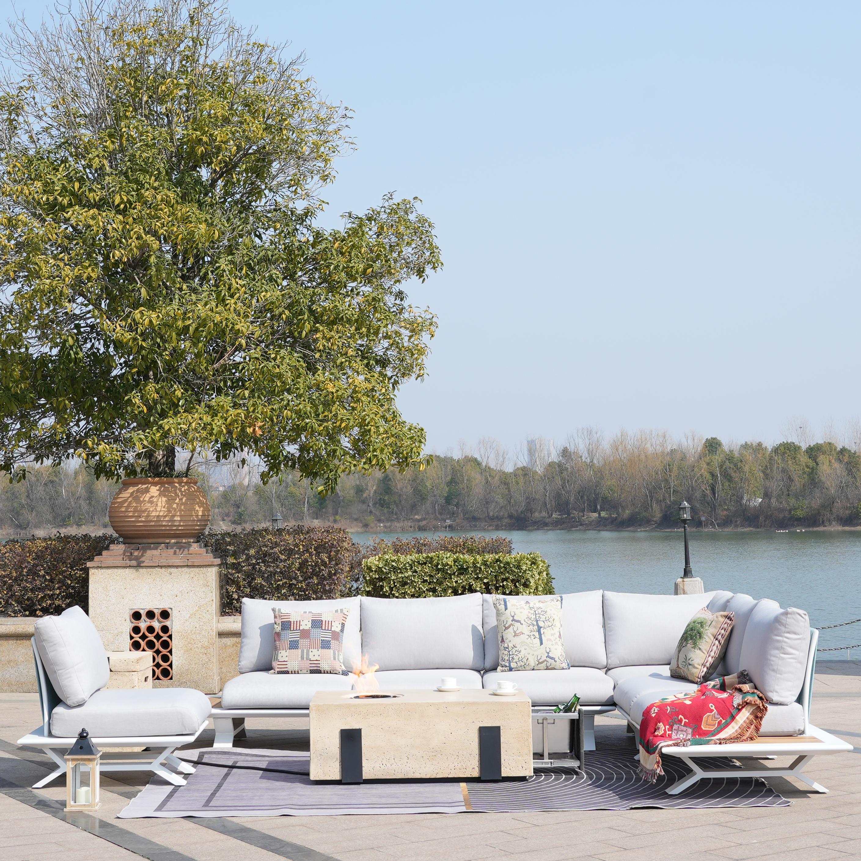 Direct Wicker DWS-2323W&2355BR 5 -Piece 4 Patio Sofa Conversation Set with Gray Cushions