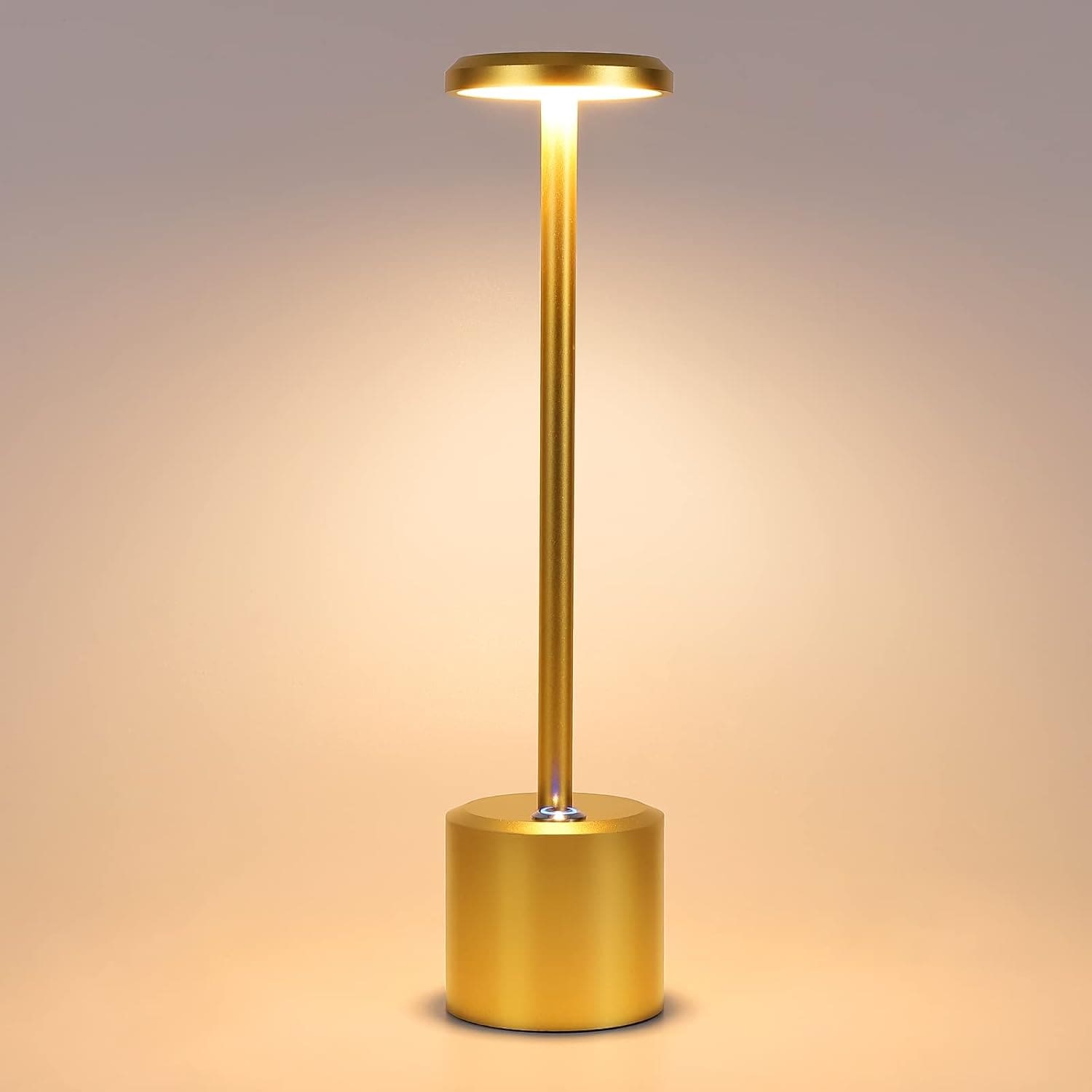 Qeetex 1PC Recharge Table Lamp LED Cordless Desk Lamp 5000mAh Battery Operated Portable Table Light Modern Cream Stepless Dimming for Restaurant Bedroom Bar Camping Coffee Shop Outdoor Light Gold