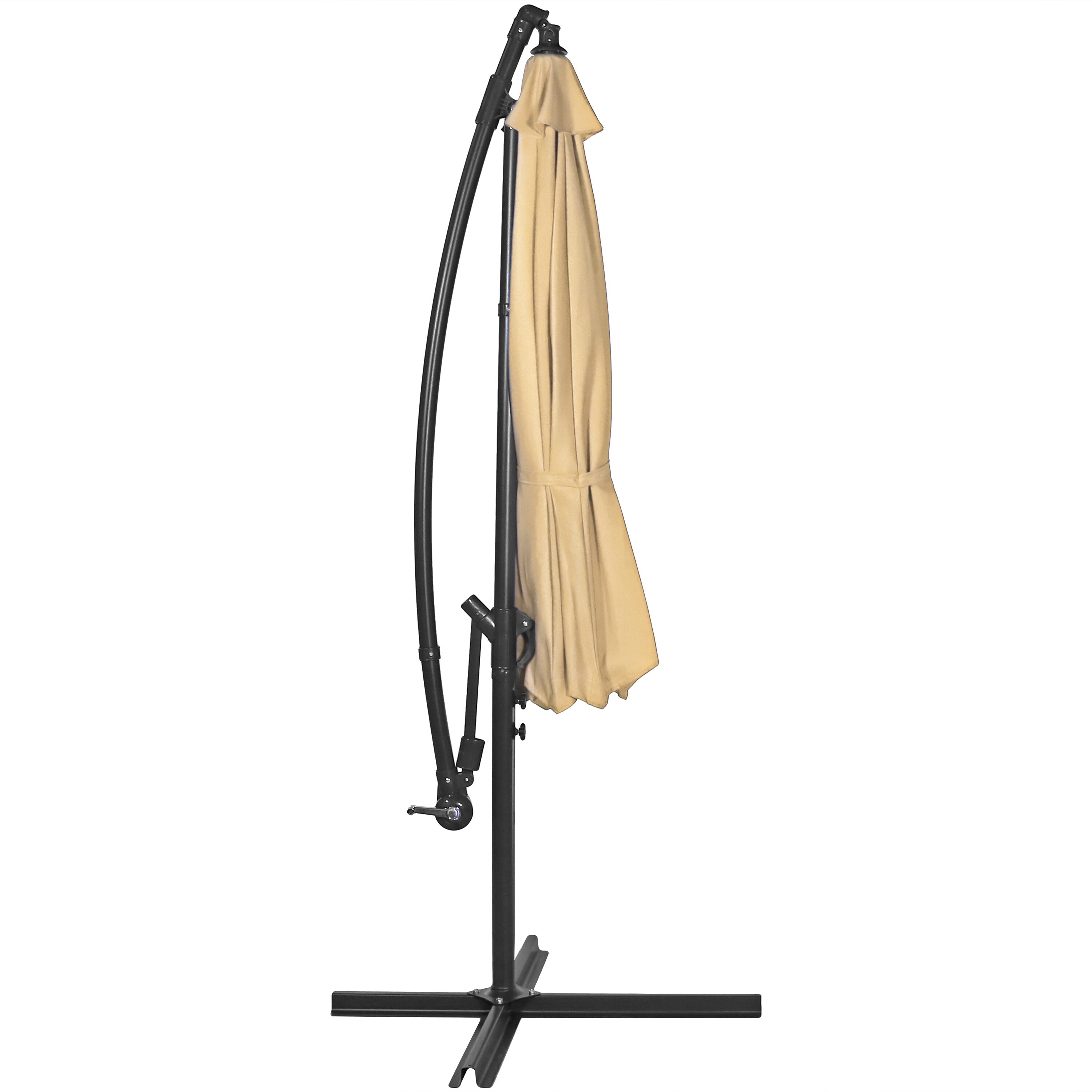Beige Steel Octagon Cantilever Patio Umbrella with Polyester Canopy