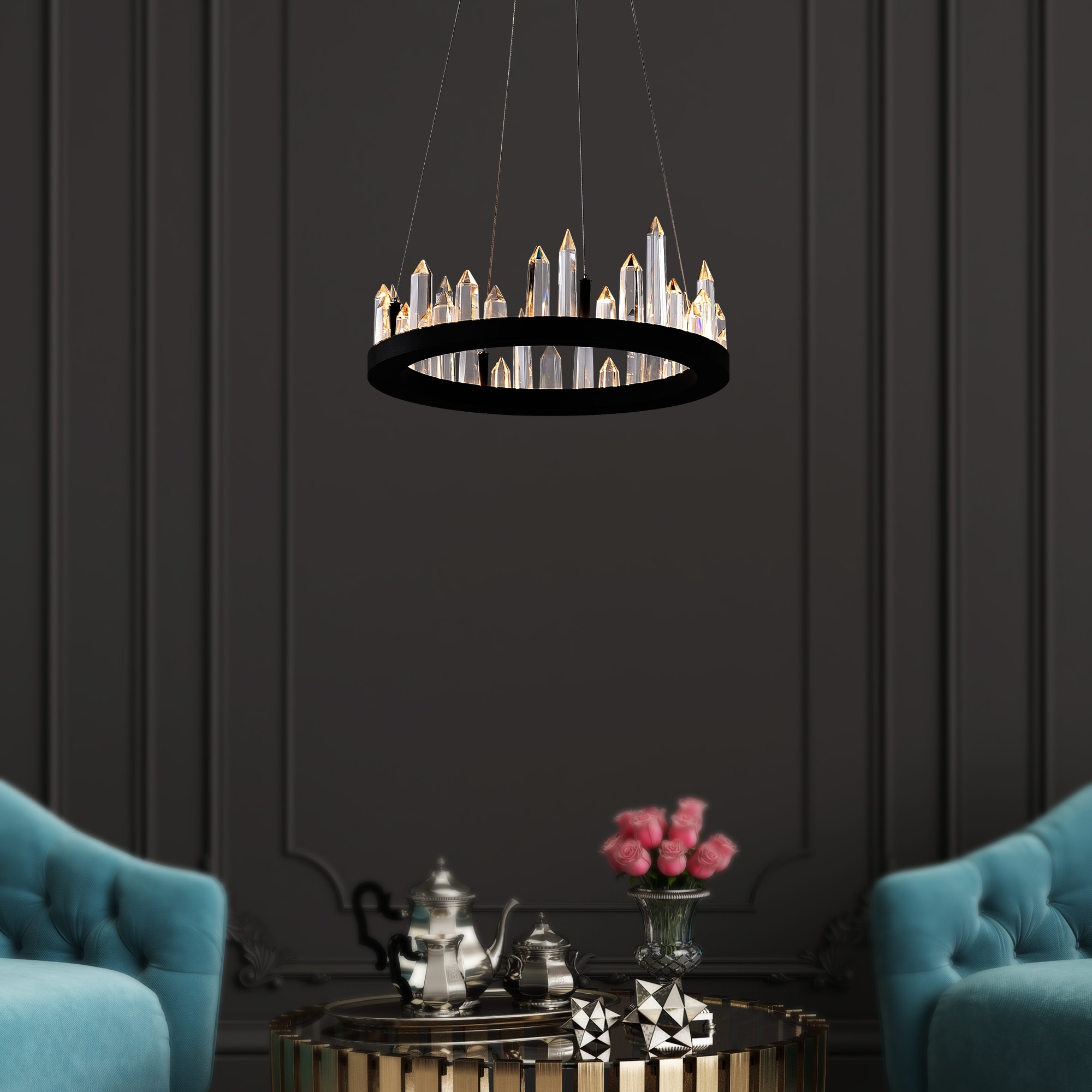 CWI Lighting 1043P16-101 Juliette Black Transitional Integrated LED For Use in Bathrooms, Bedrooms, Dining Rooms, Foyers, Kitchens, Living Rooms Chandelier