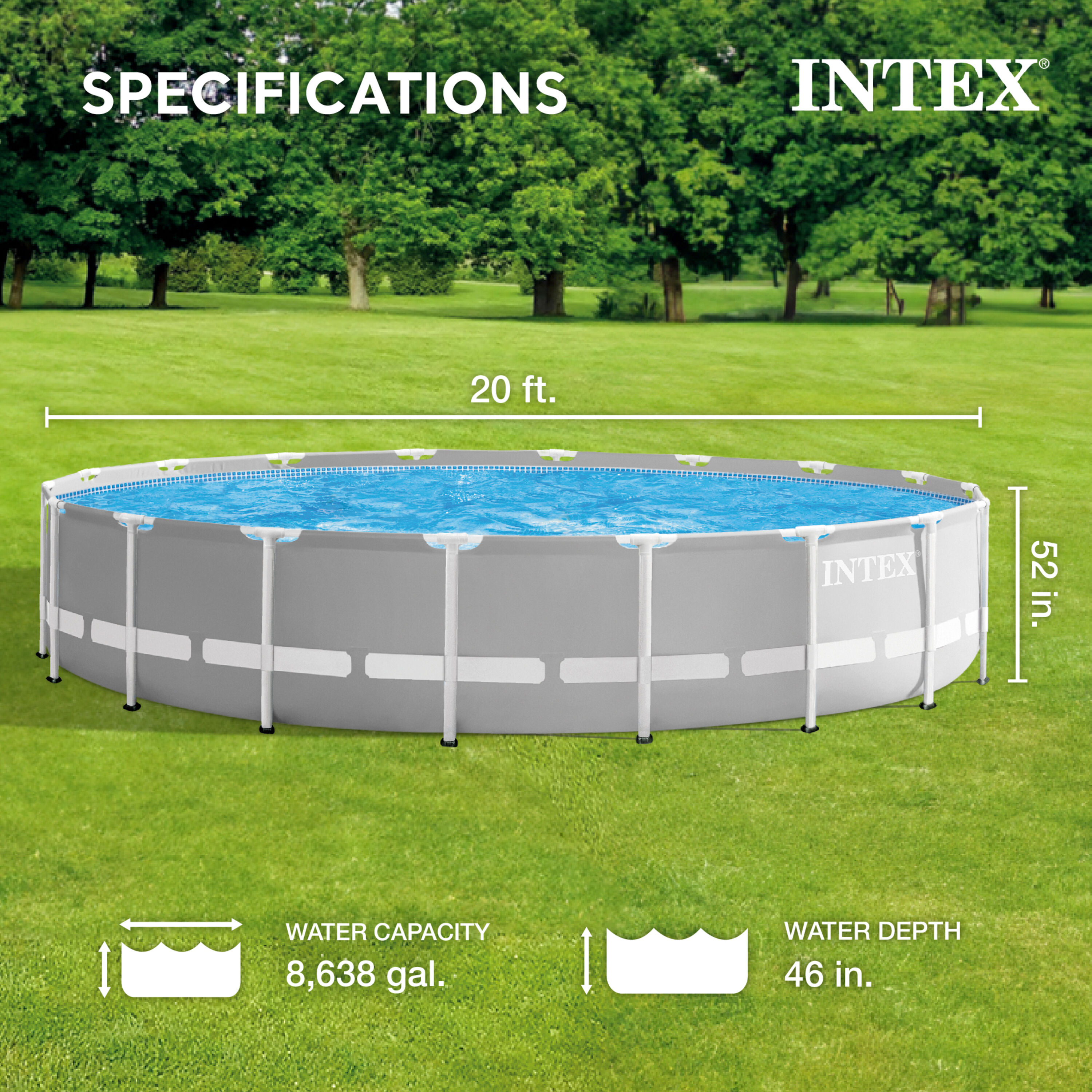 Intex Prism Frame 20-ft x 20-ft x 52-in Metal Frame Round Above-Ground ...