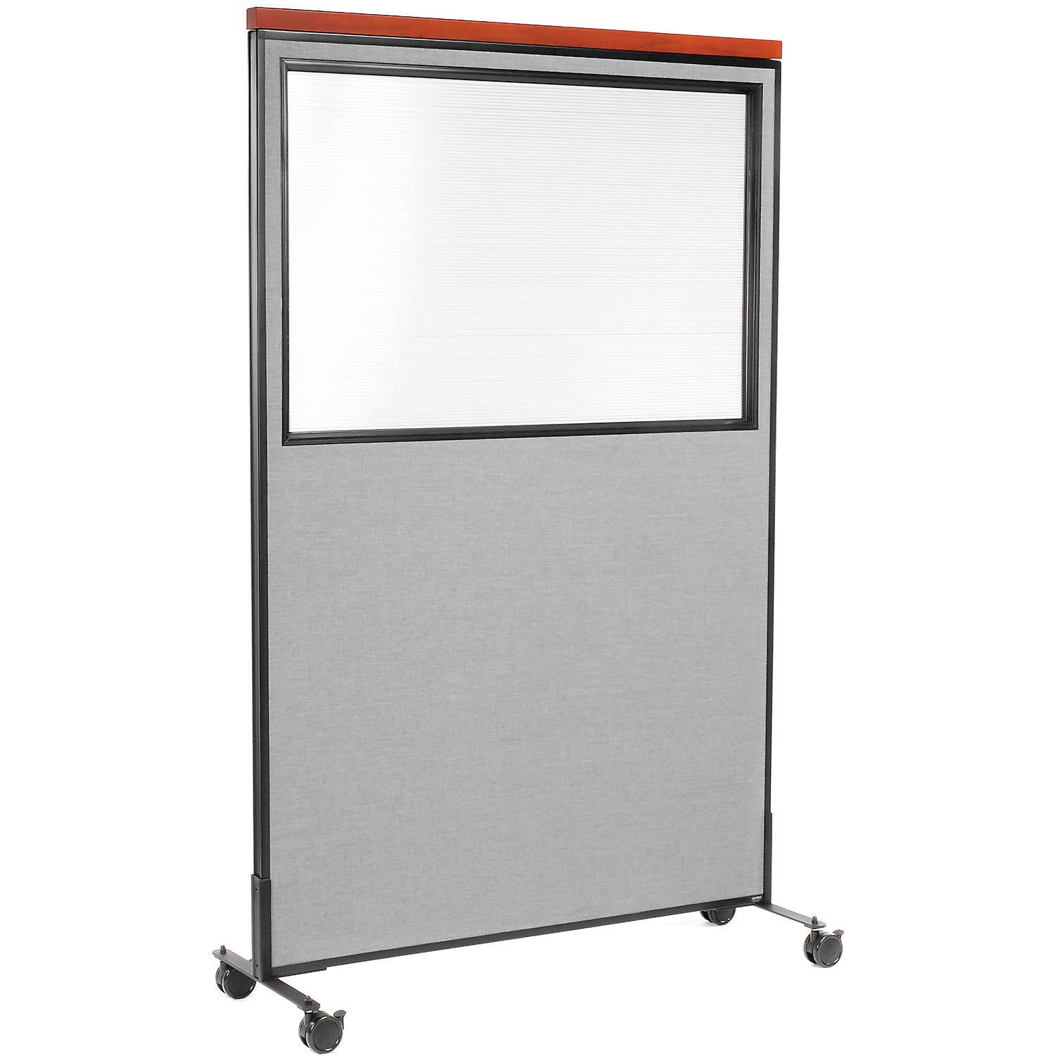 Global Industrial 695793WMGY 48-14-inW x 100-12-inH Deluxe Mobile Office Partition Panel with Partial Window Gray