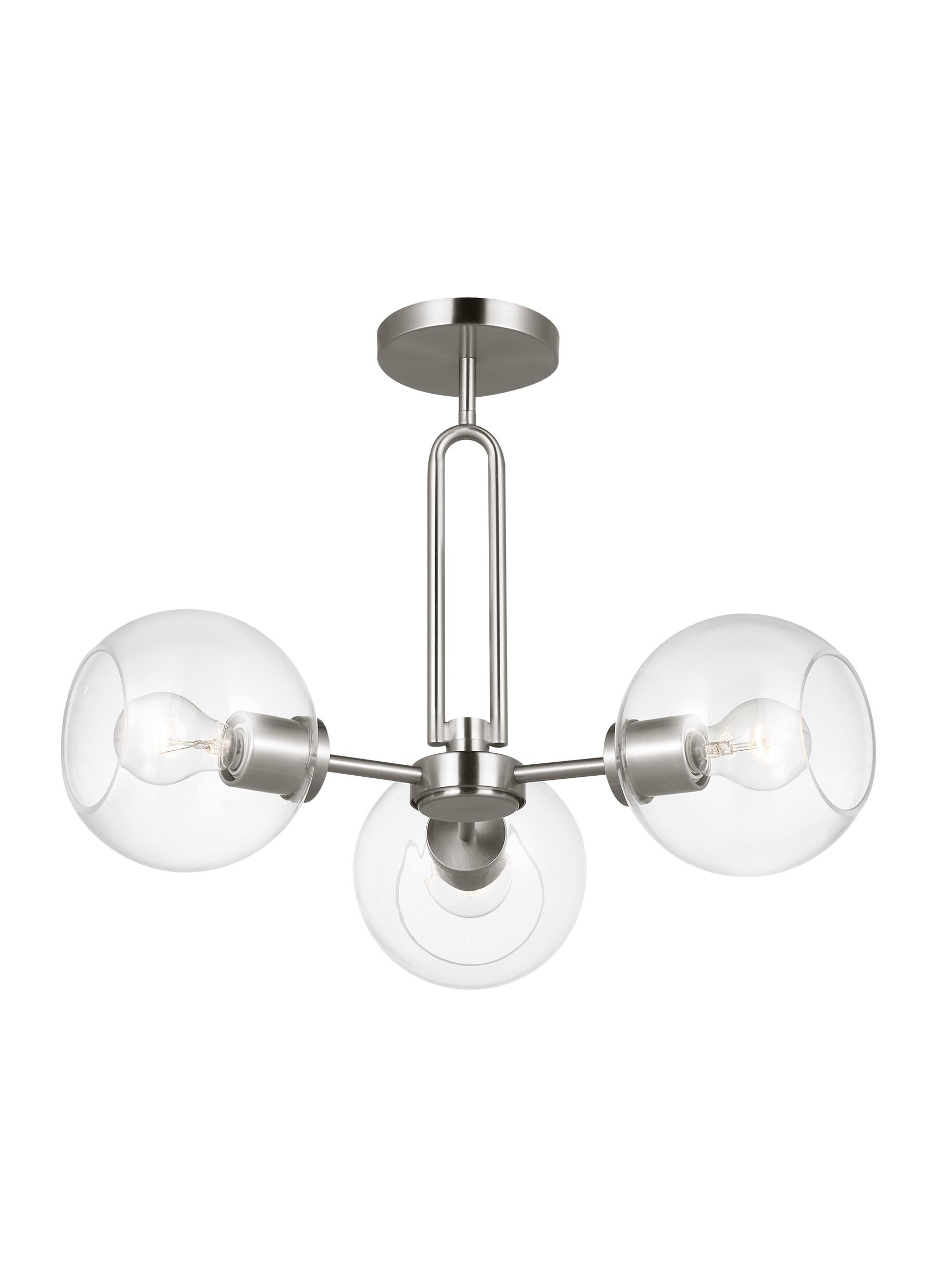 Elysian Brushed Nickel 3-Light Globe Pendant with Clear Glass