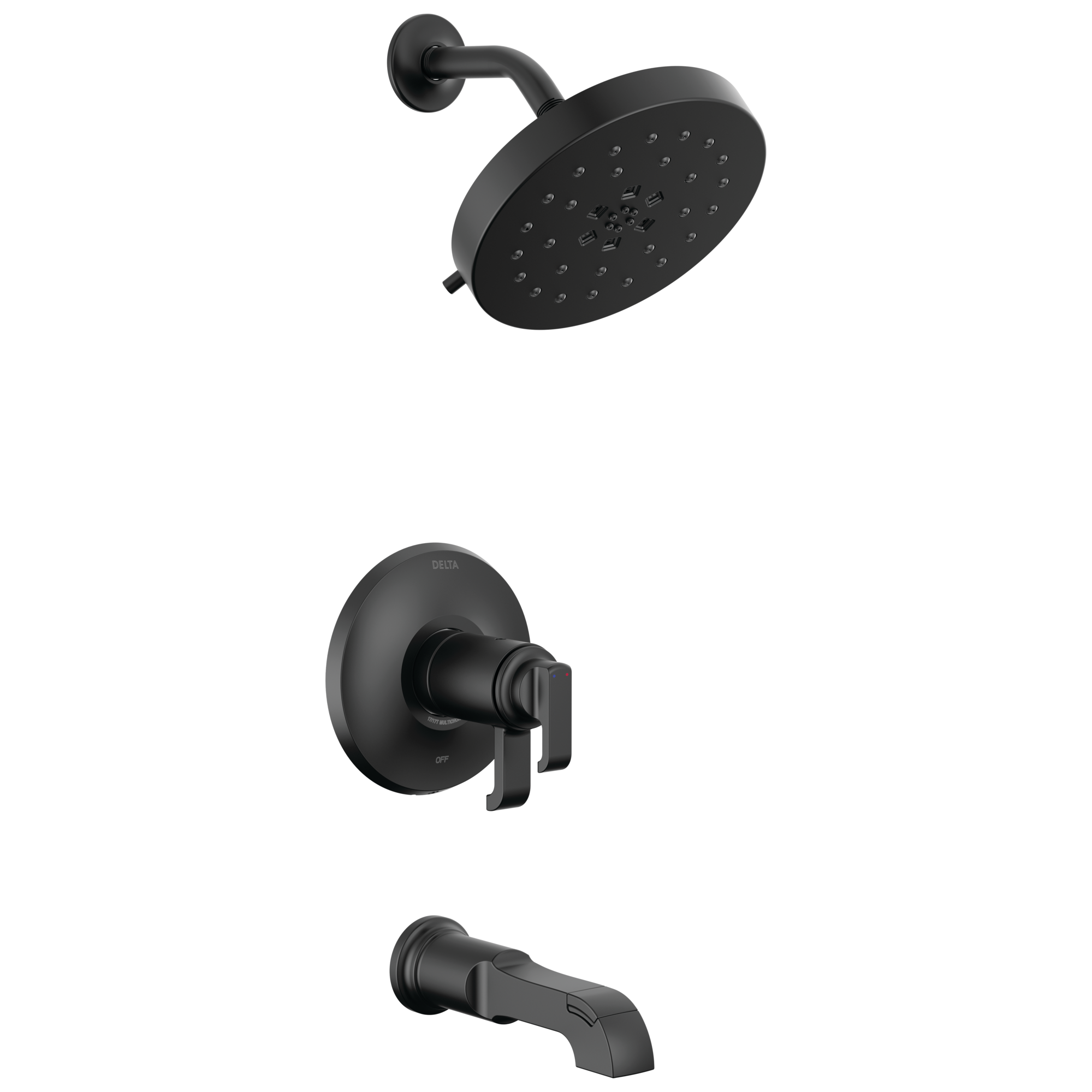 Delta T17T489-BL Tetra Matte Black 2-handle Multi-function 8-Inches Round Bathtub and shower Faucet