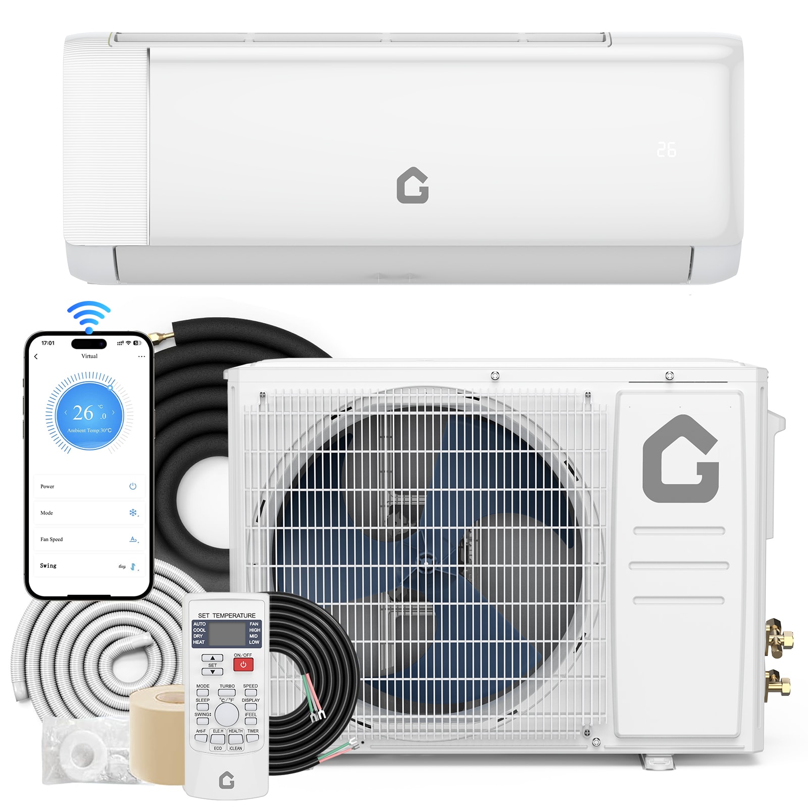 Garvee 21 SEER2 12000 BTU WiFi Split Air Conditioner 750 sq ft with Heating and Energy Ductless Wall Mounted AC Unit in White