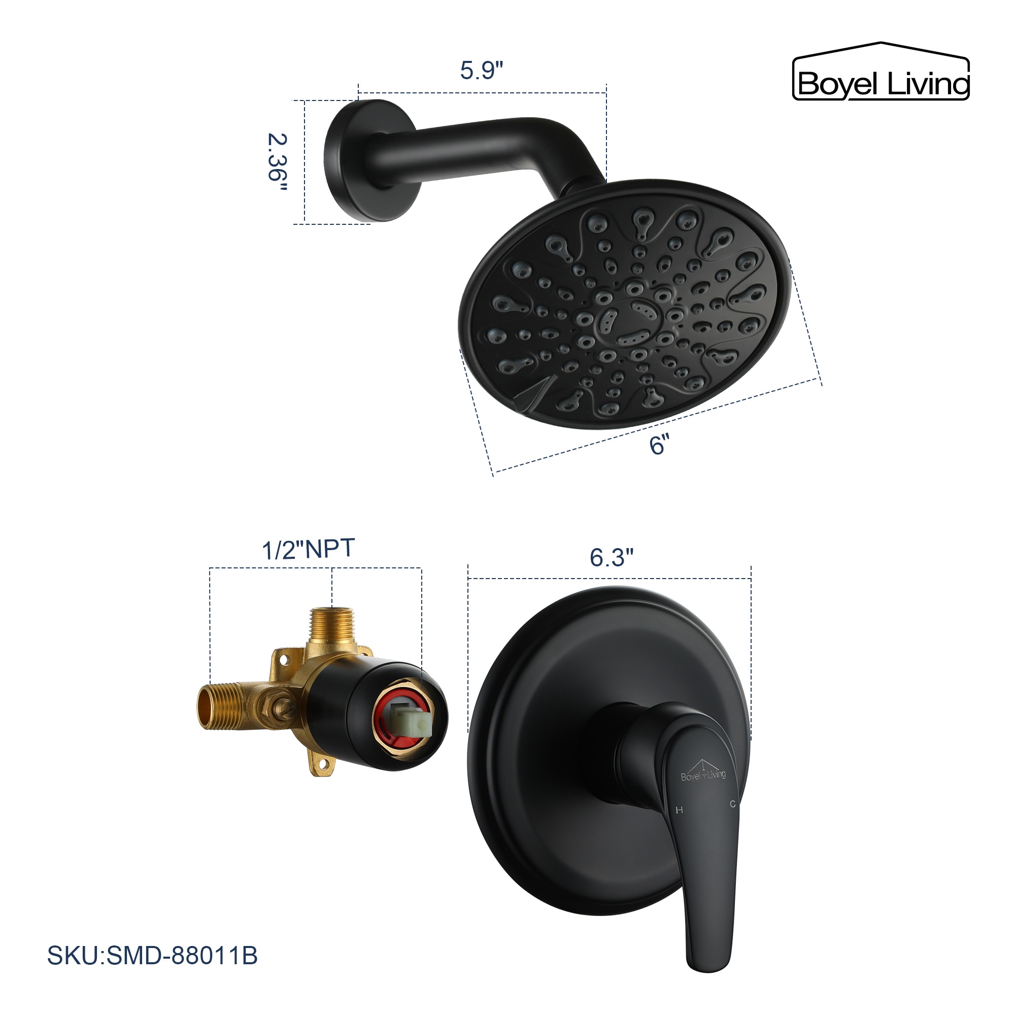 Clihome SMD-88011B Showerhead-Bar-Panels - View #5