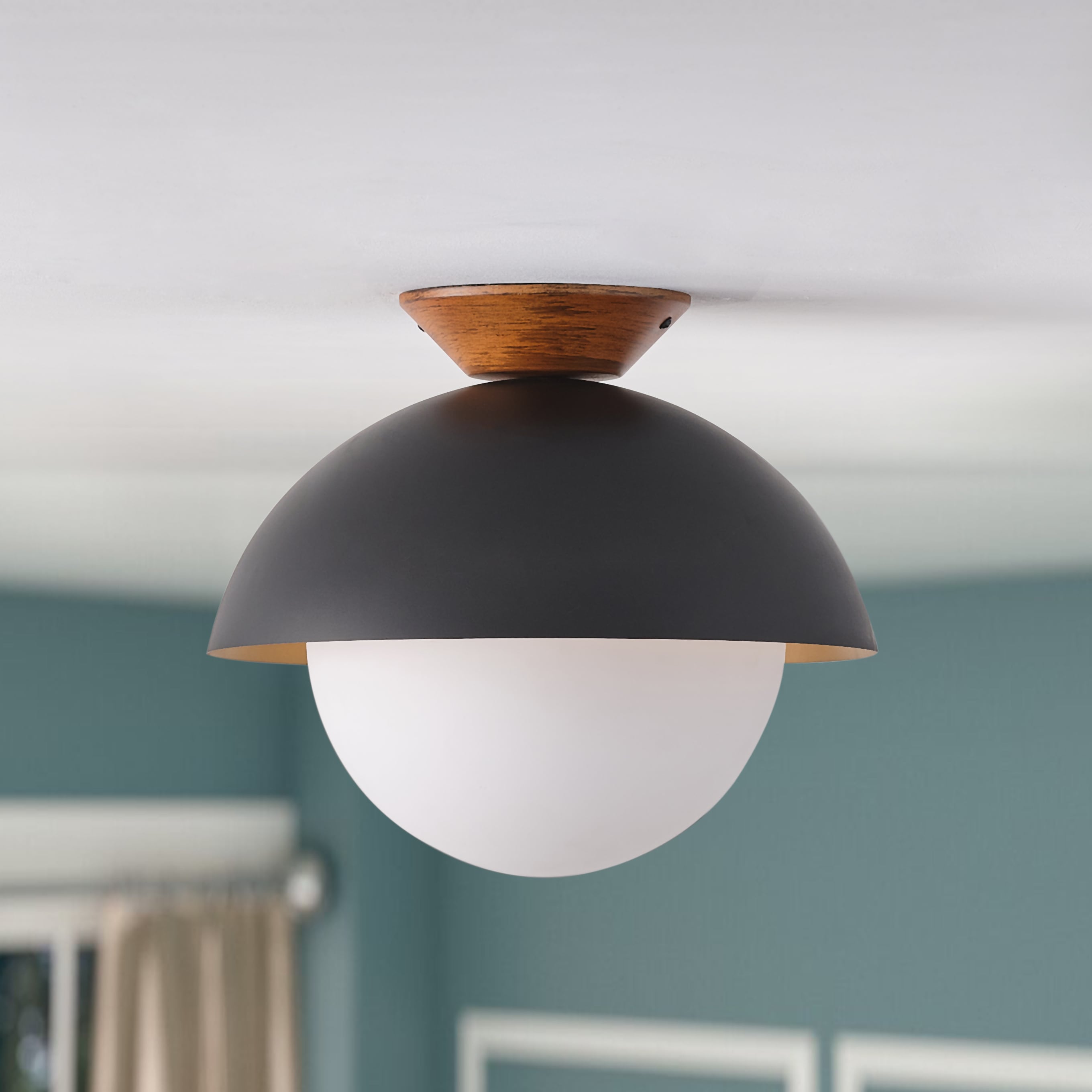 Choseal X-145 1 -Light 13.77-in Black Semi Flush Mount Light